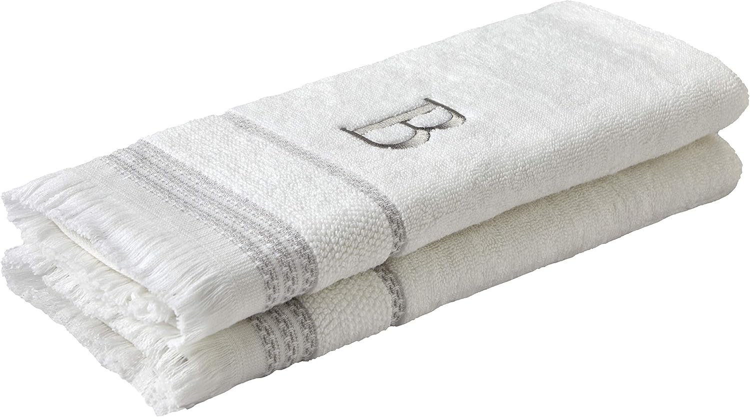 SKL Home Casual Monogram Hand Towel Set-2pc, Embroidered B, White | Available in letters A-Z. Personalized style for