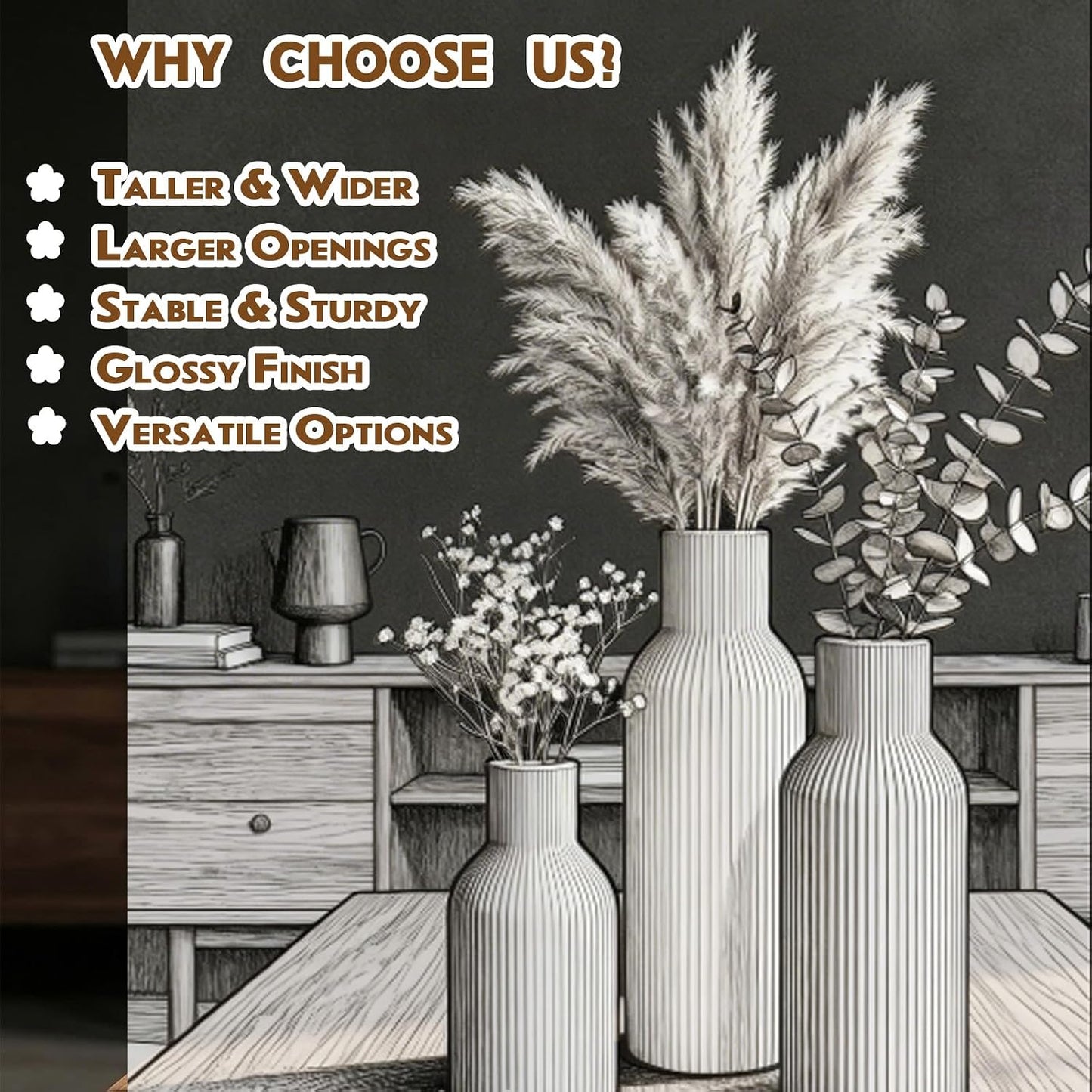 Ceramic Flower Vases / 3-piece-set / Beige / Set of 3