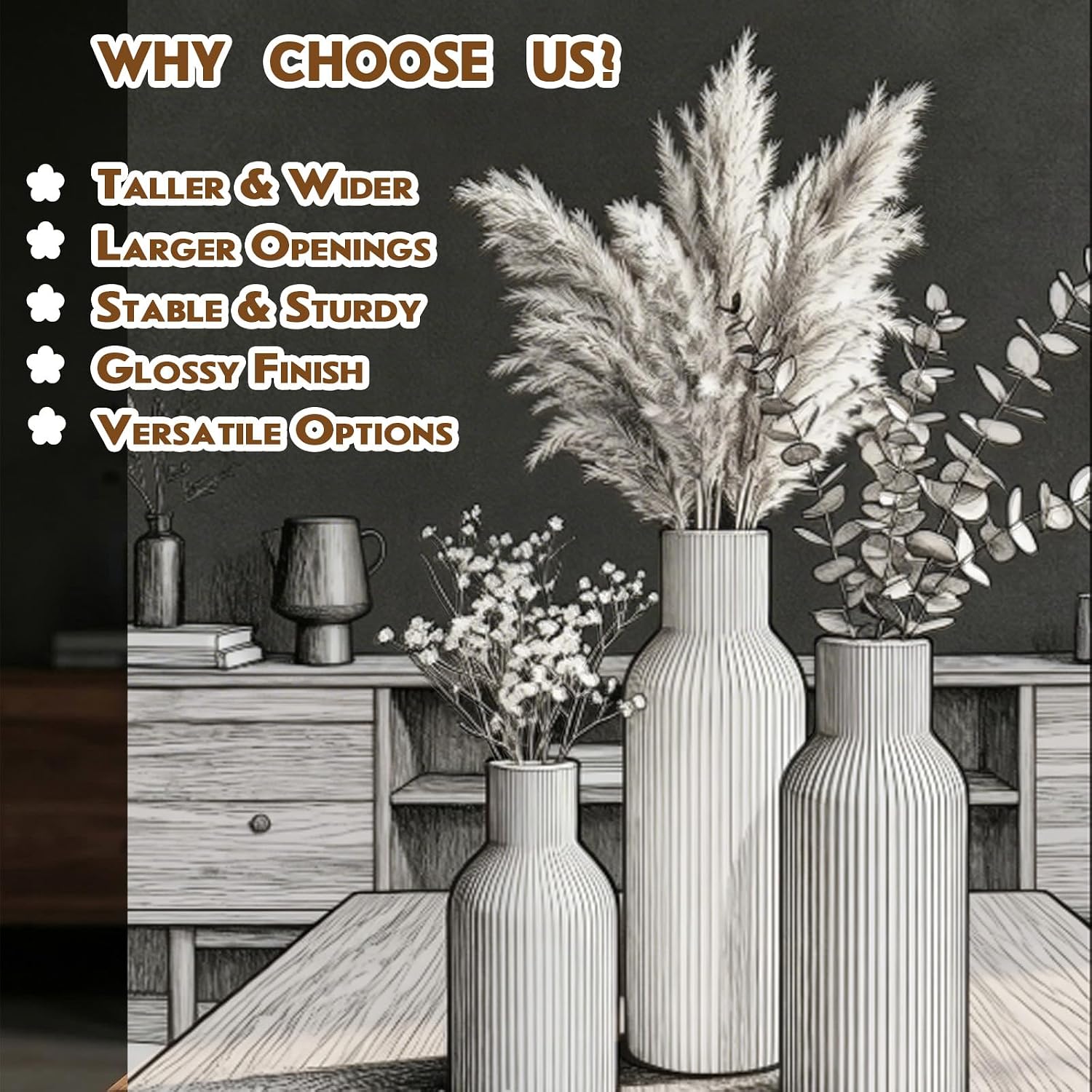 Ceramic Flower Vases / 3-piece-set / Beige / Set of 3