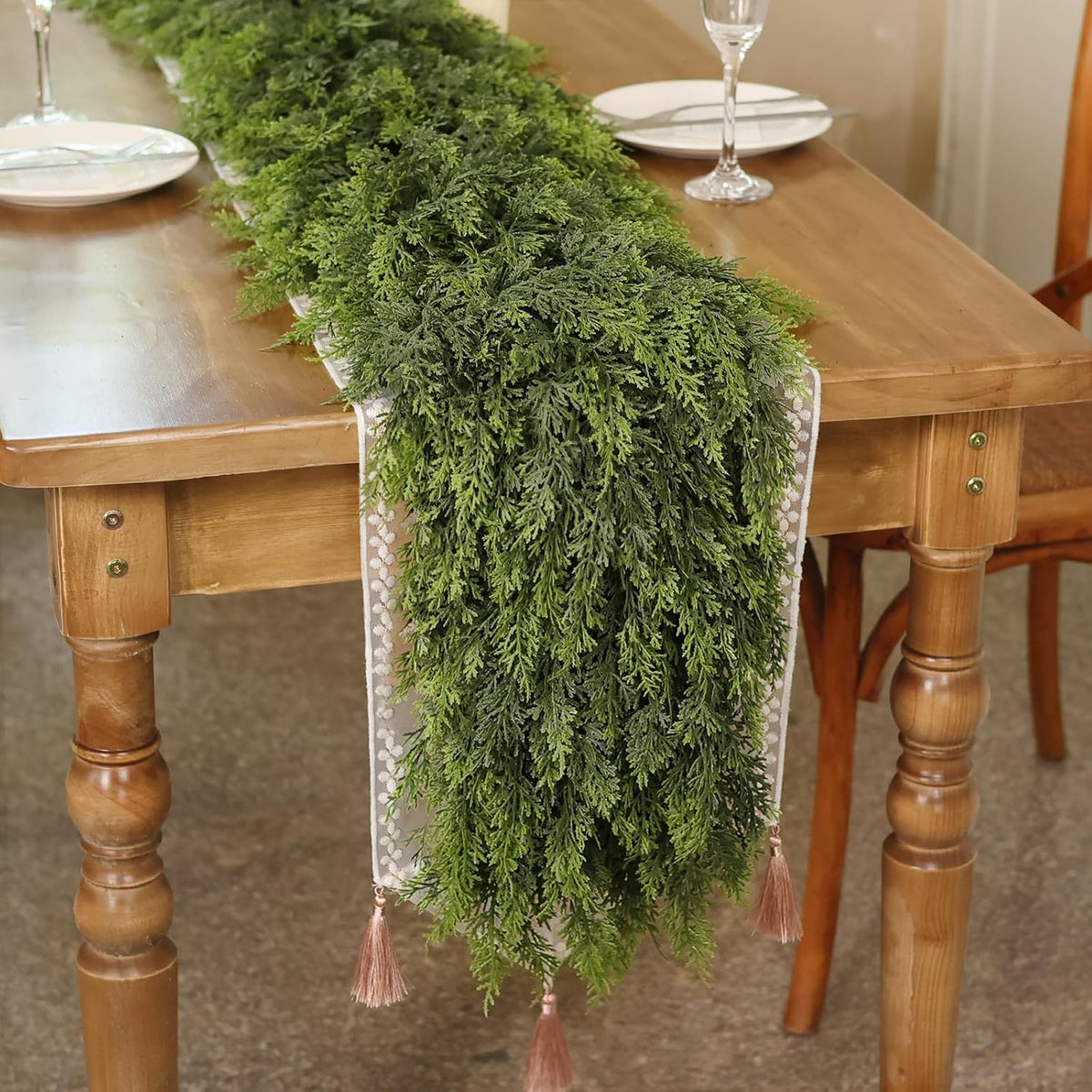 1PCS 16FT Lifelike Touch Fake Cedar Garland for Railing Christmas Decor | Thick and Lush, Realistic Artificial Cedar