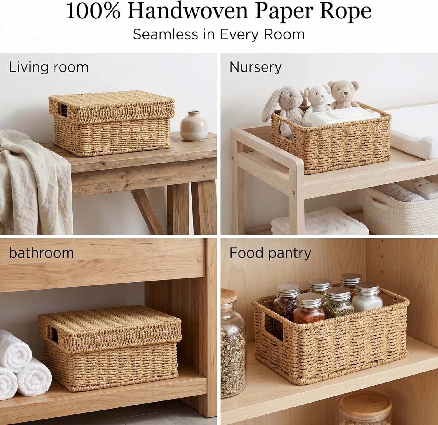 Wicker Storage Basket / Natural / 12 x 10 x 5.5 / 2-piece Mixed Set