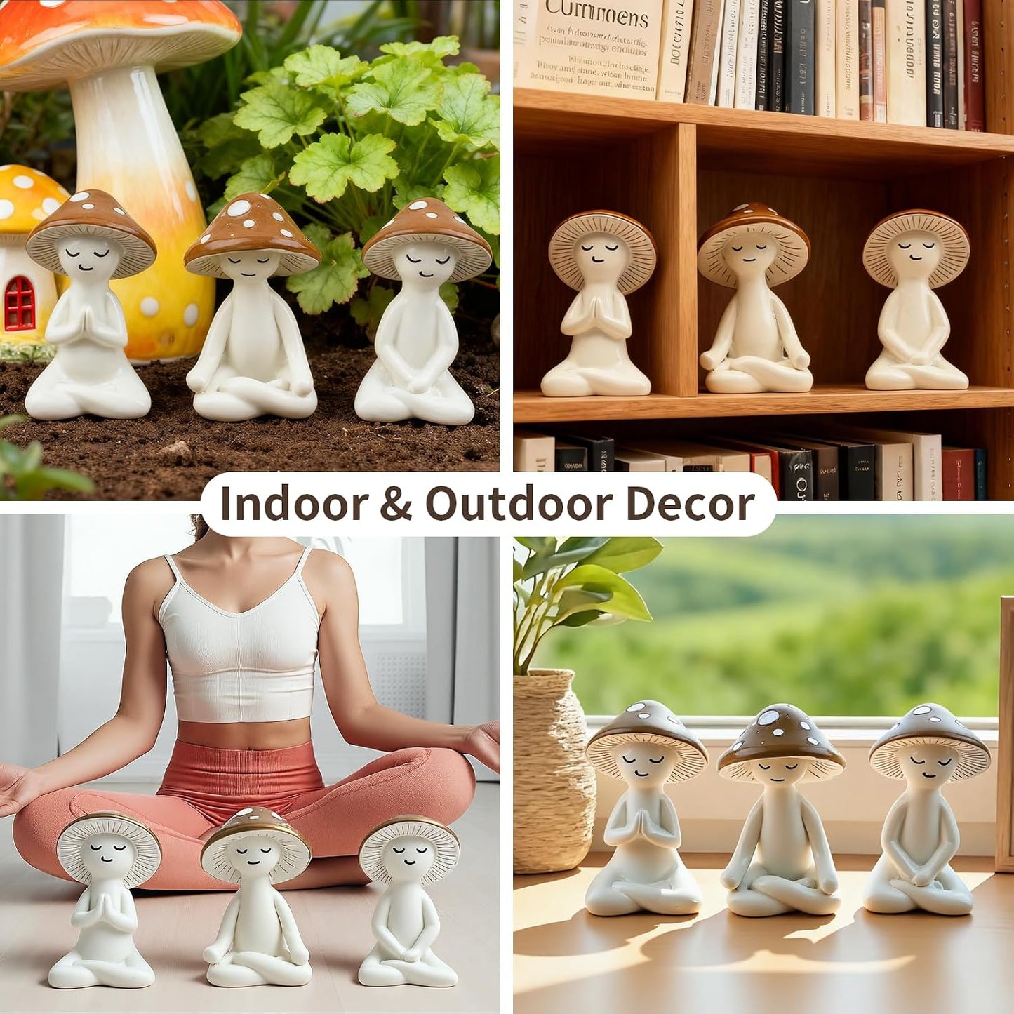 Yoga Figurines for Desk / Mushroom / Set of 3