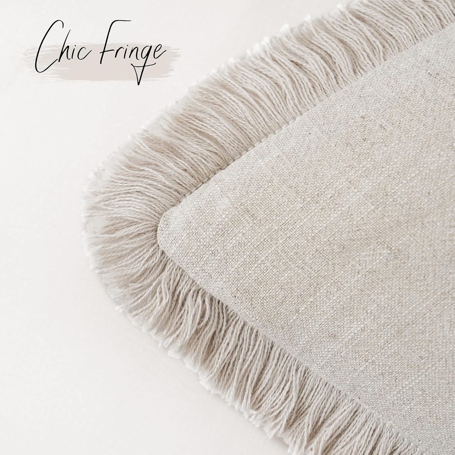 Decorative Linen Fringe Lumbar Throw Pillow Covers Boho Farmhouse Cushion / 20 x 12 / Natural Beige