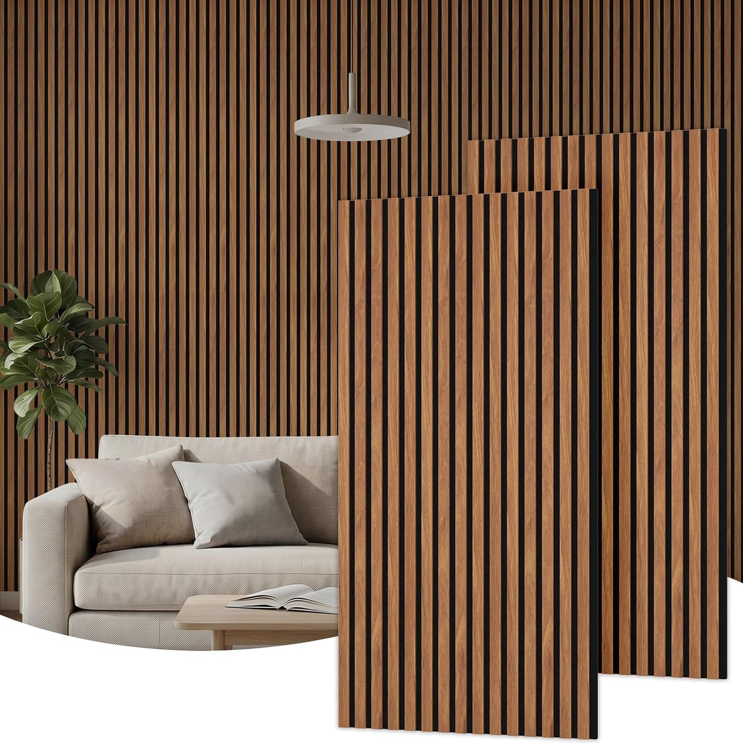 TONOR Wood Wall Panels for Interior Wall Decor, 2 Pack 47.2" x 23.6"(15.47ft²) Wood Slat Aacoustic Panels, Soundproof