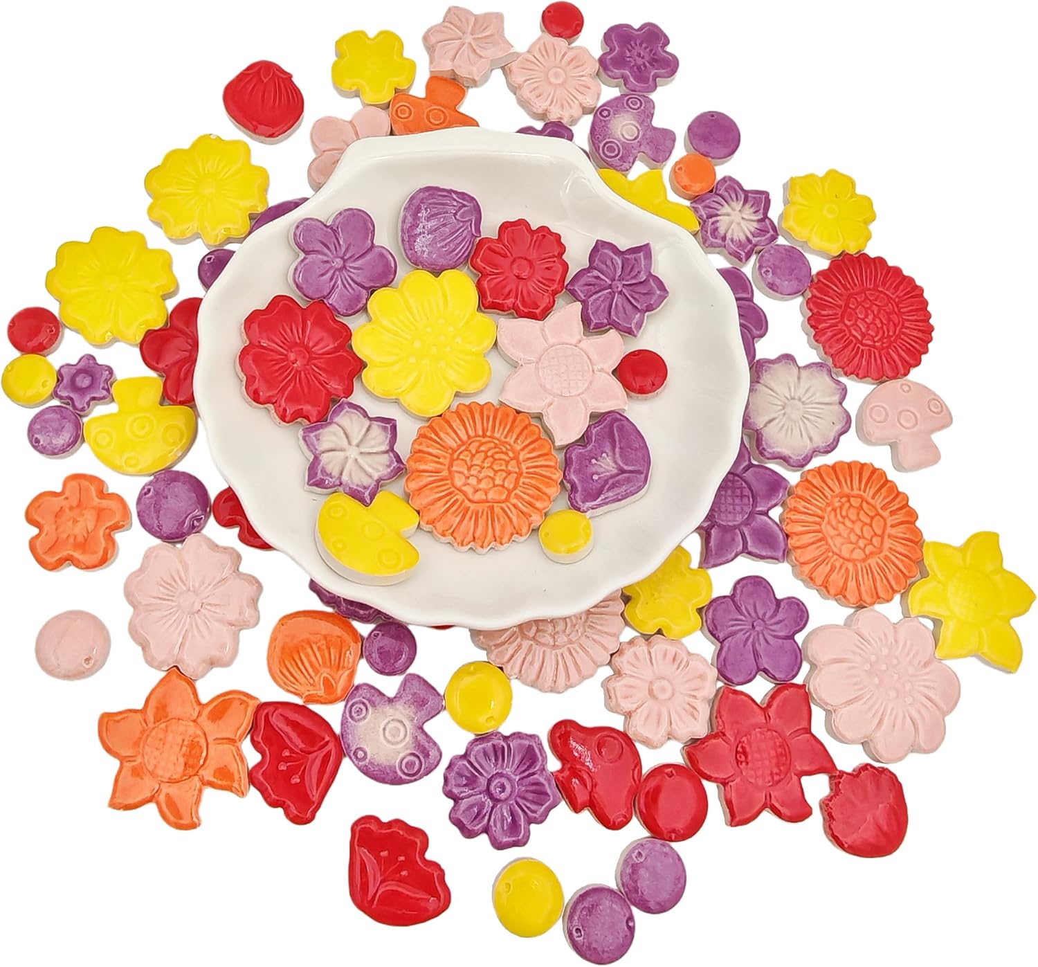 500g/1.1lb Ceramic Mosaic Tiles Mixed Shapes of Flowers / Mixed Color