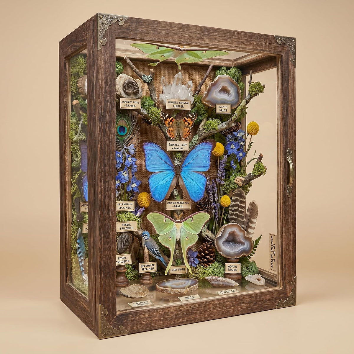 Glass Shadow Box Display Case 11x14, 6.2" Deep 5-Sided Glass Memory Box with Linen Backboard, Solid Wood Shadow Box