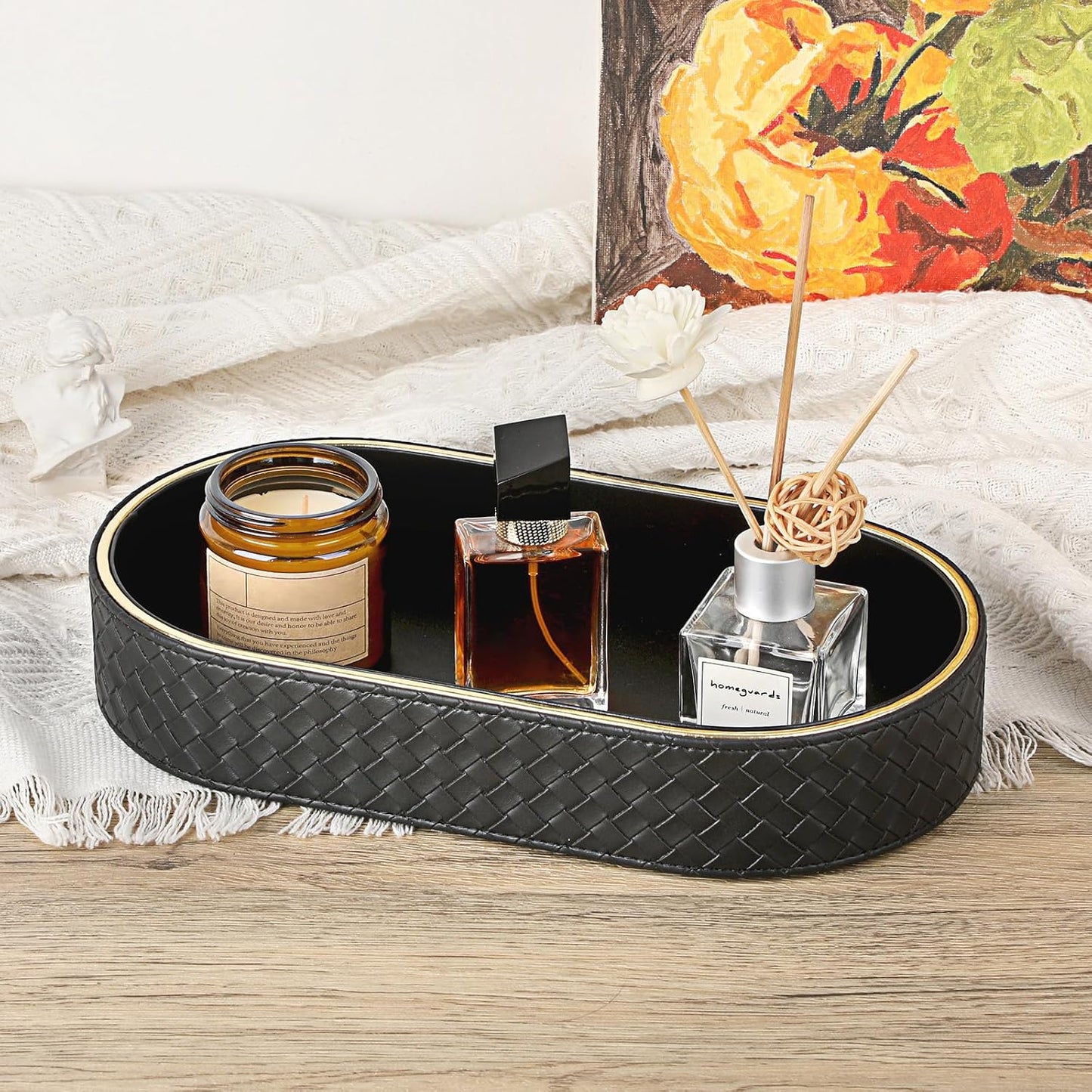 Modern Nightstand Bedside Storage Tray / 11 x 5.9 x 2 / Black