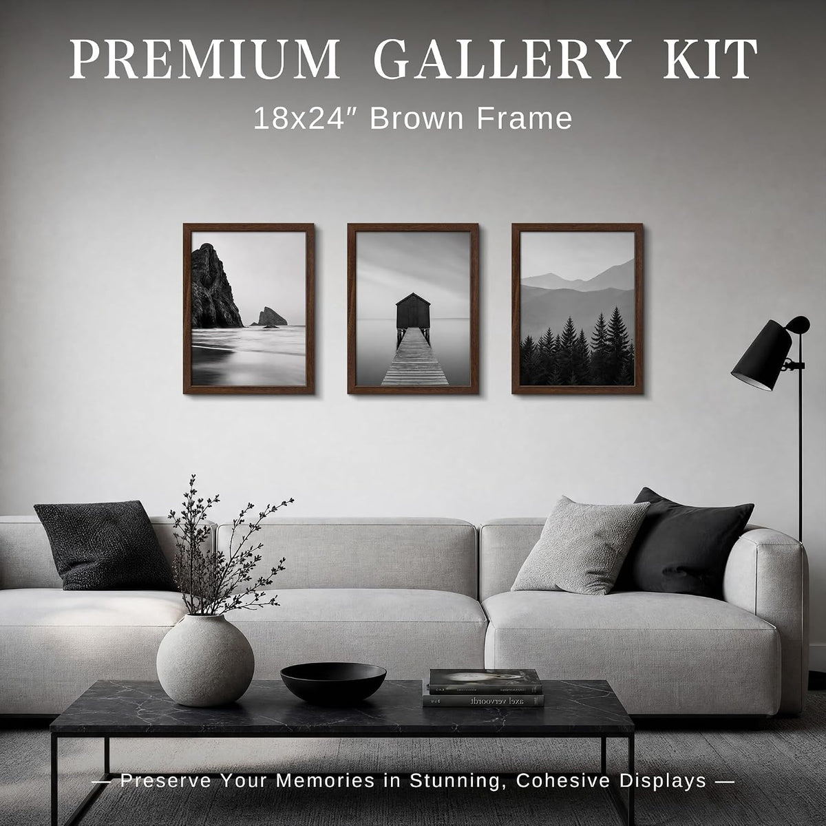 VCK 18x24 Frame Set of 6, Elegant Brown Wood Poster Frame | 1.1in Wide Border, Wall Hanging, HD Plexiglass