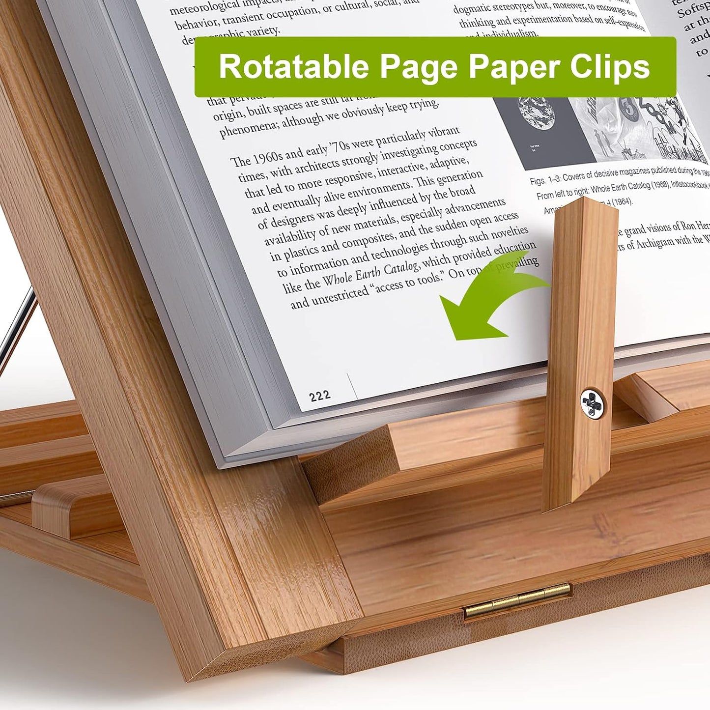 Wooden Desktop Book Stands, Adjustable Book Stand for Reading | Pezin & Hulin Cook Book Holder Seat, Bamboo Foldable
