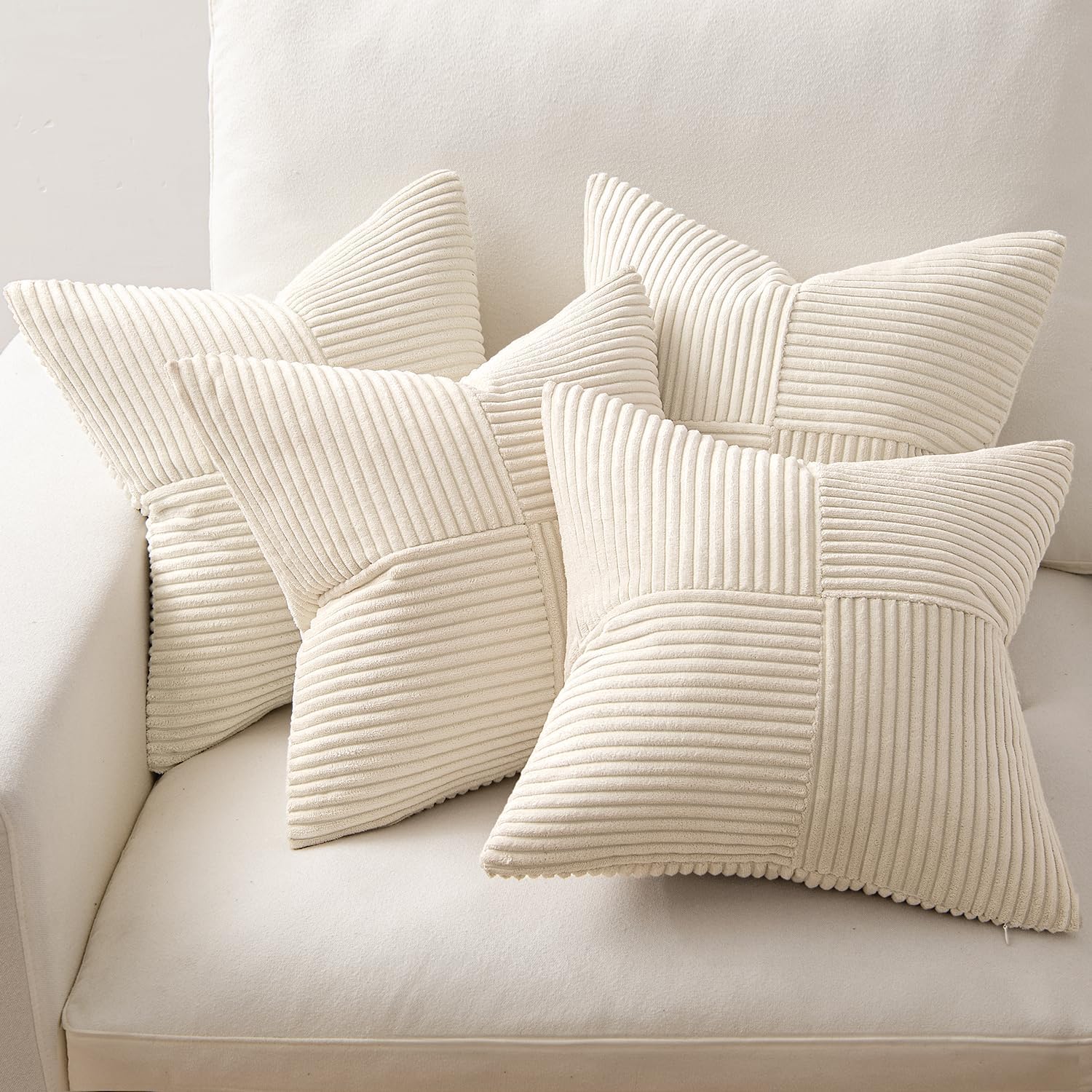 Throw Pillow Covers Boho Patchwork Cushion Cases Modern Farmhouse / 18 x 18 / Beige / Set of 4