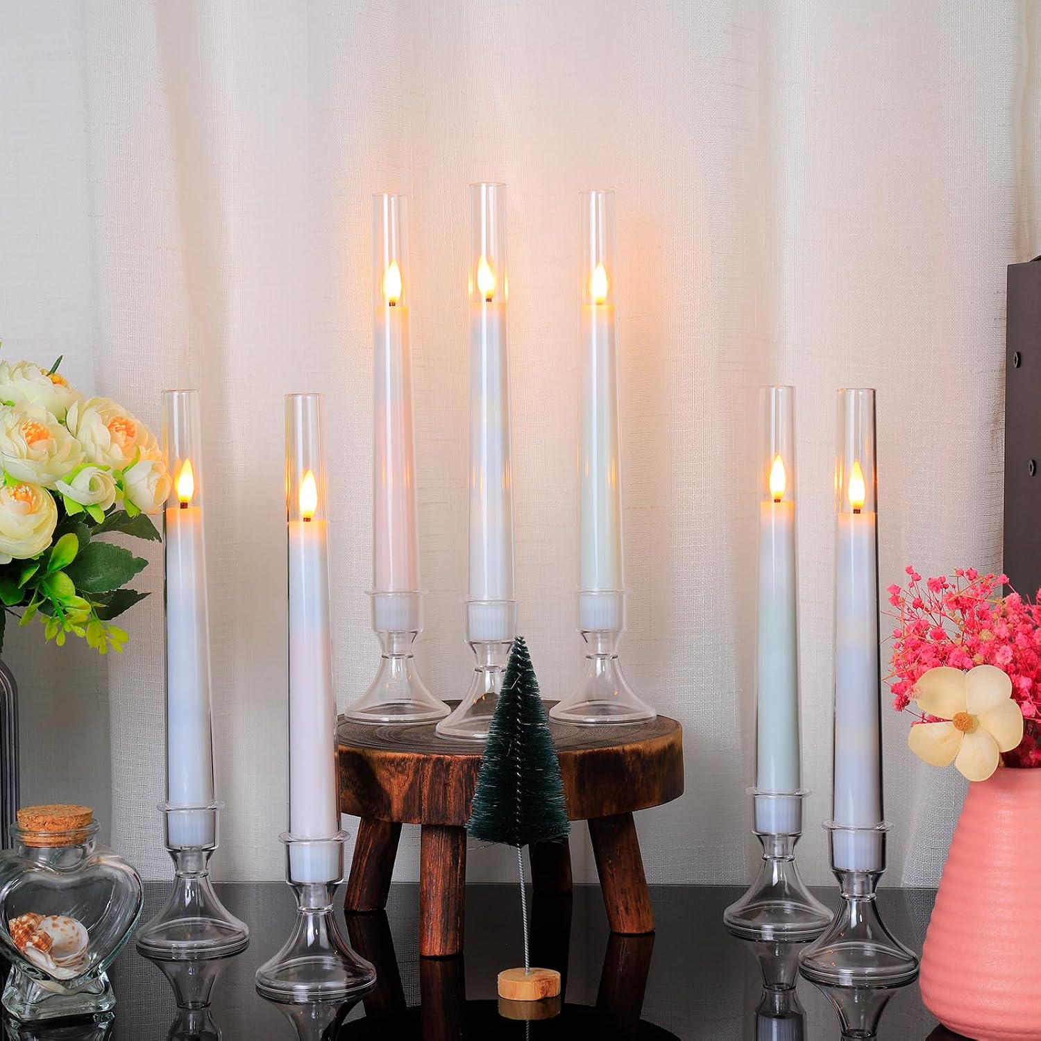 Comenzar 12PC Flameless Taper Candles - LED Candles, Flickering Design with Base, Perfect for Home