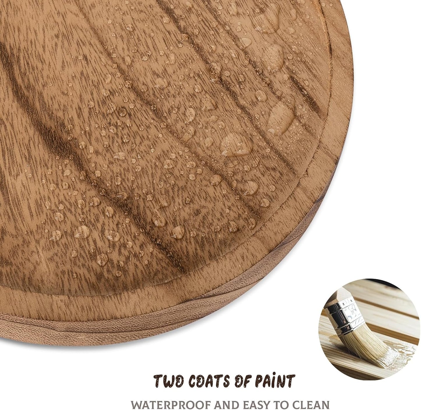Round Decorative Tray Wood Bathroom Counter Organizer Farmhouse Kitchen Decor / Brown / Set of 8