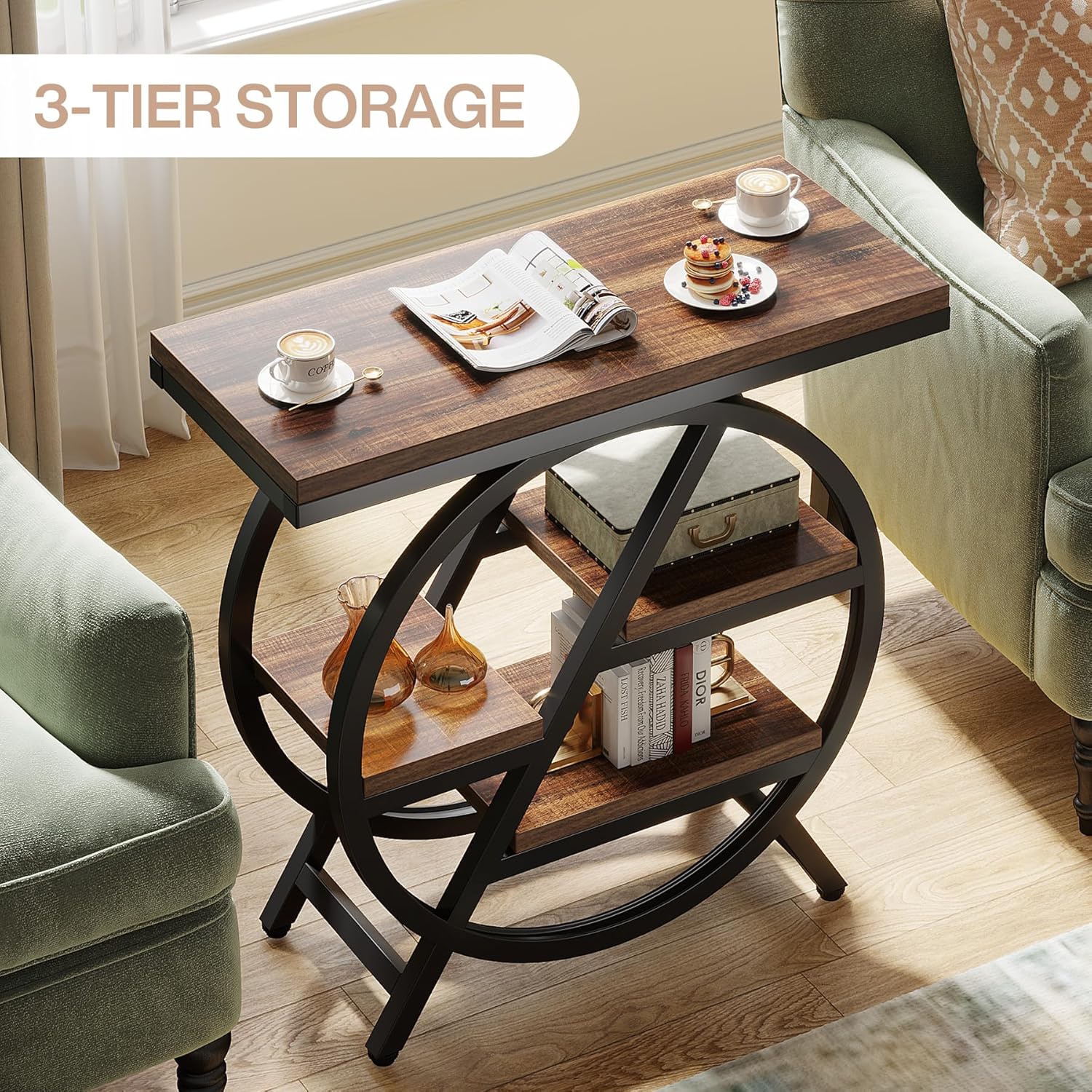 Wood Sofa Side Table / Rustic Brown