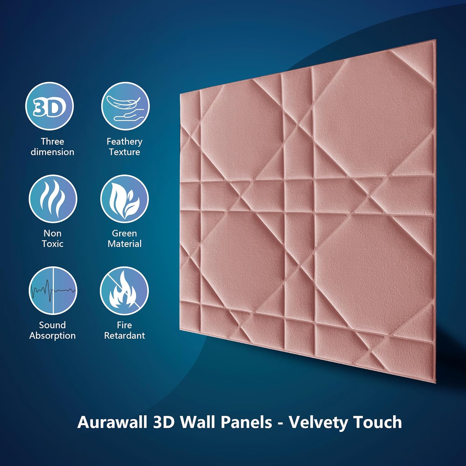 Velvet 3d wall panels for Interior wall Decor peel and stick / Hexagon-pink