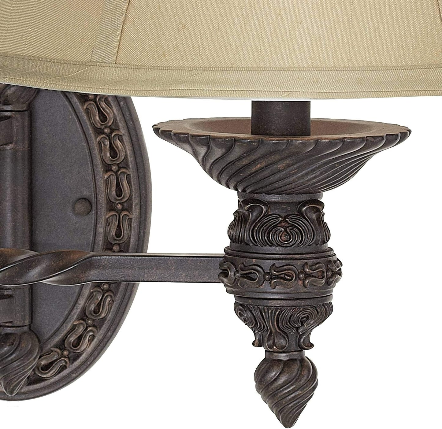 Godia Bronze Oval Plug-In Swing Arm Country Wall Lamp Light Fixture | French Indoor Dimmable Beige Softback Bell Shade