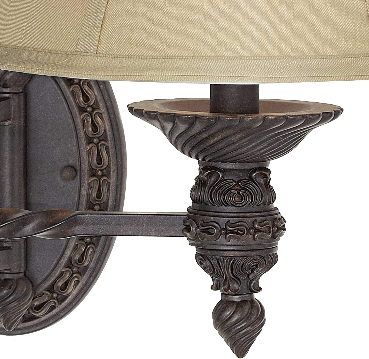 Godia Bronze Oval Plug-In Swing Arm Country Wall Lamp Light Fixture | French Indoor Dimmable Beige Softback Bell Shade