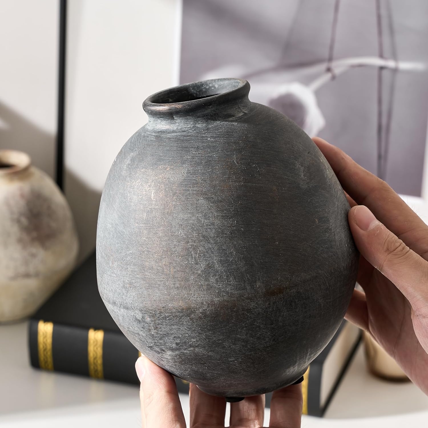 Ceramic Flower Vase / Black Bronze- 6.22 / 6.22 Inch