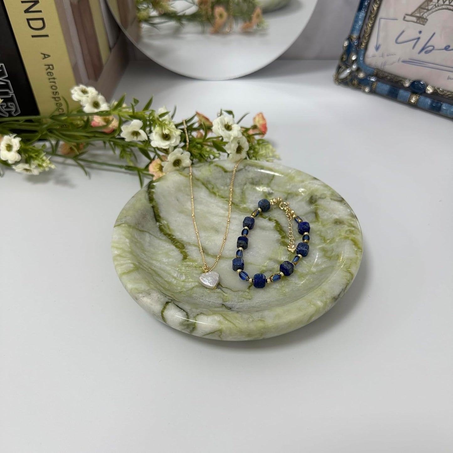 Handcrafted Decorative Tray / Cold Emerald / Natural / 5.5 Inch