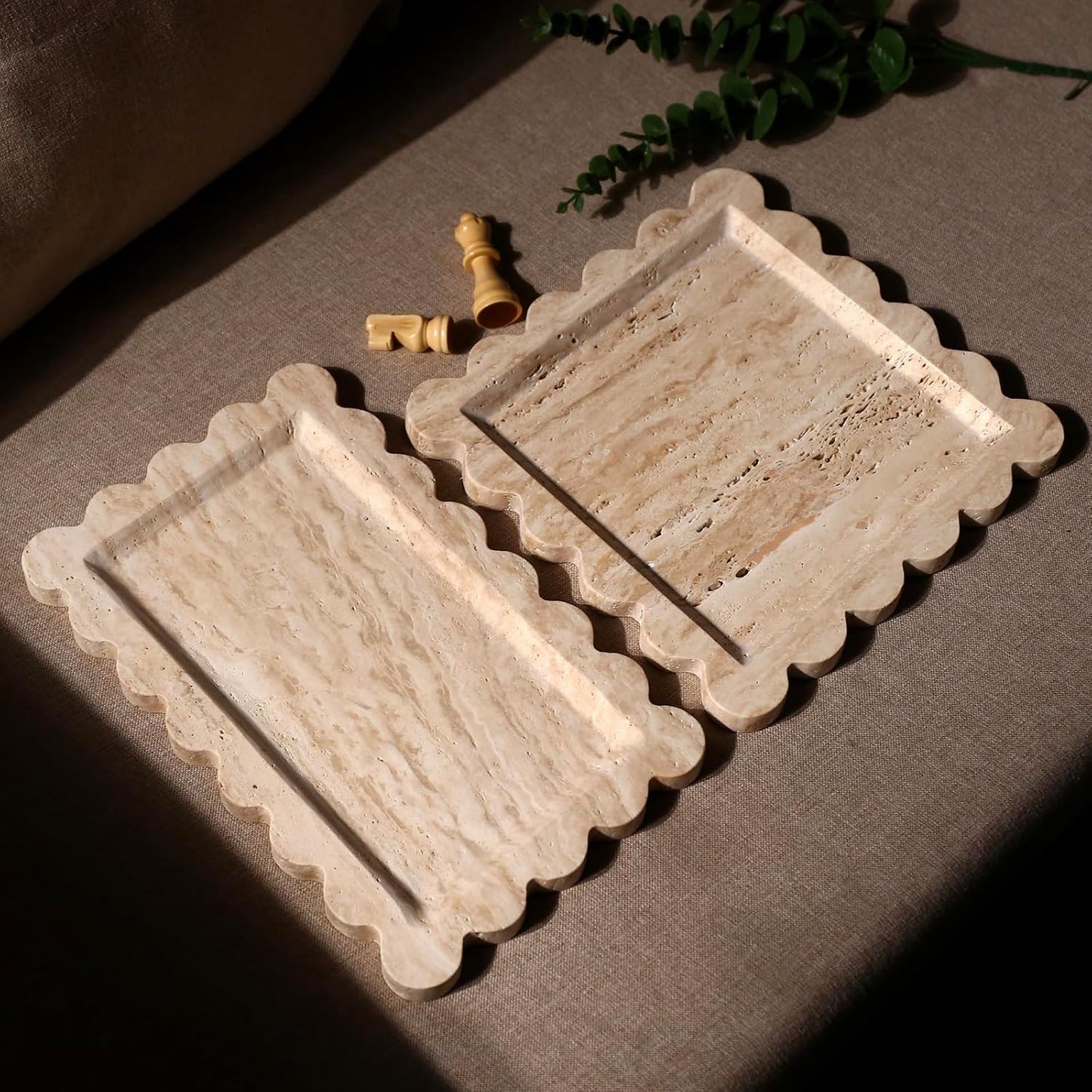 Natural 100% Marble Vanity Tray Scalloped Marble / Rectangle-beige Travertine / 11.8 x 7.4 x 0.7