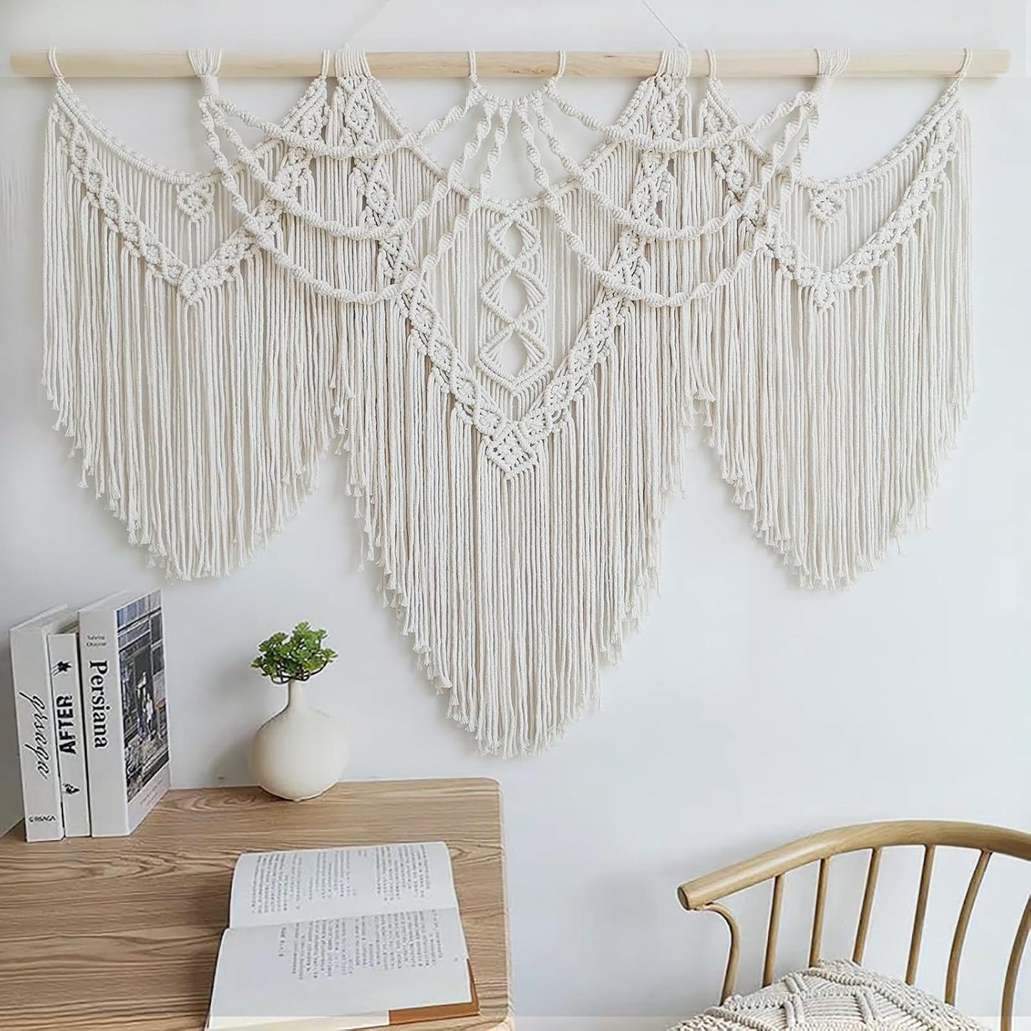 Macrame Wall Hanging Large- Boho Wall Decor- large wall art- Wall Decor Living Room / Beige-fringe