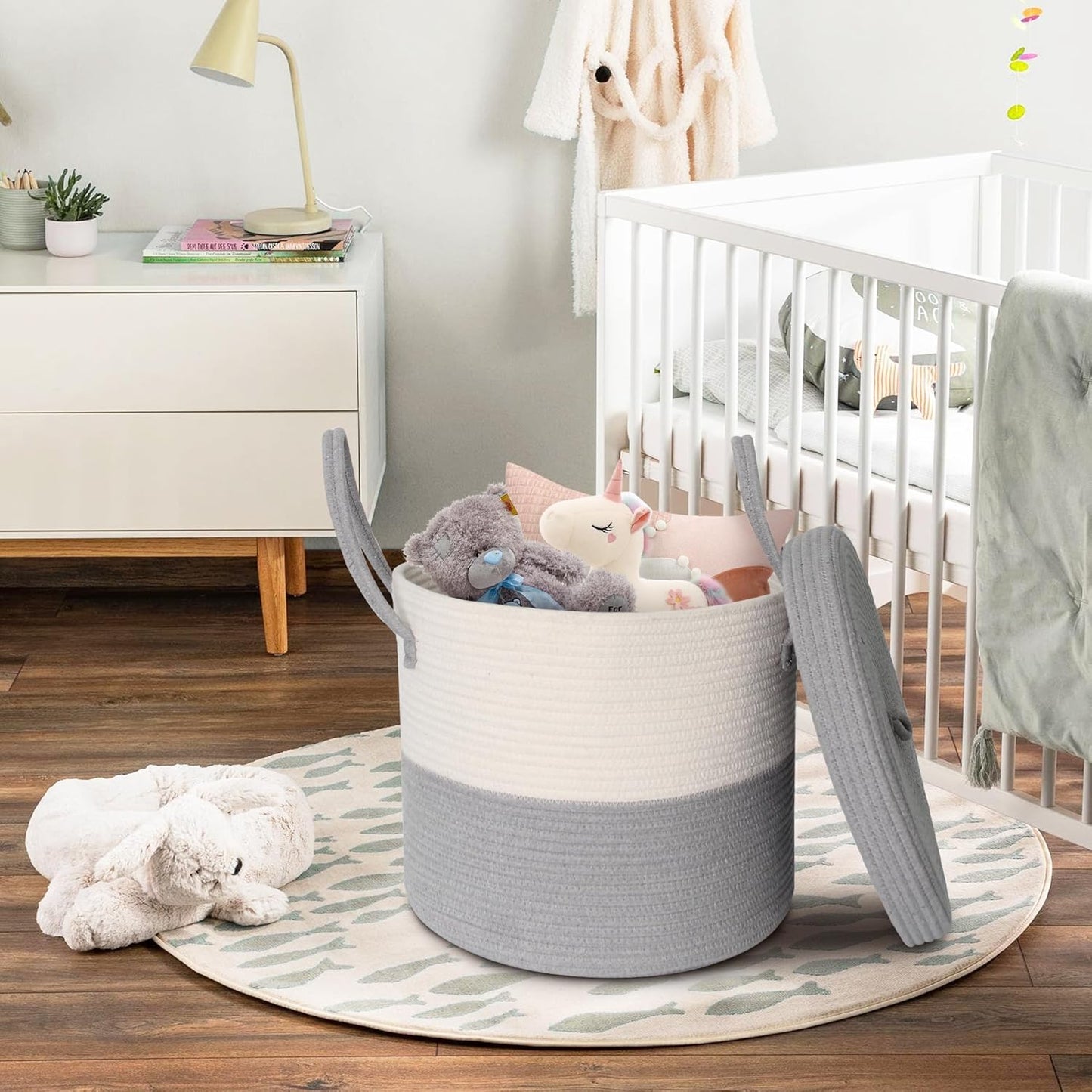 Large Woven Cotton Rope Baskets for Storage / Grey