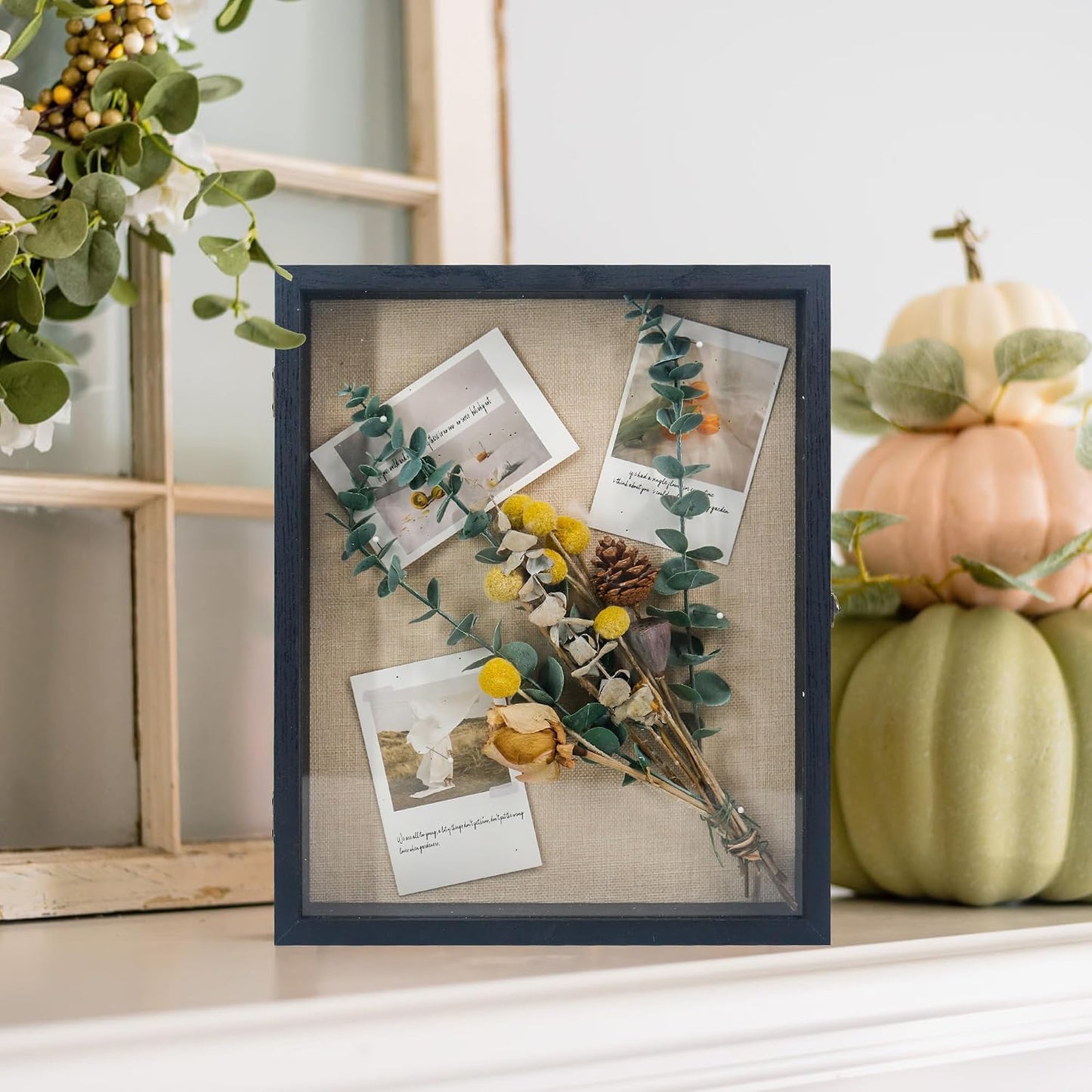 GraduationMall 13x16 Wood Shadow Box Frame Glass Door Display Case with Linen Back and 6 Stick Pins,1.5 inches Interior