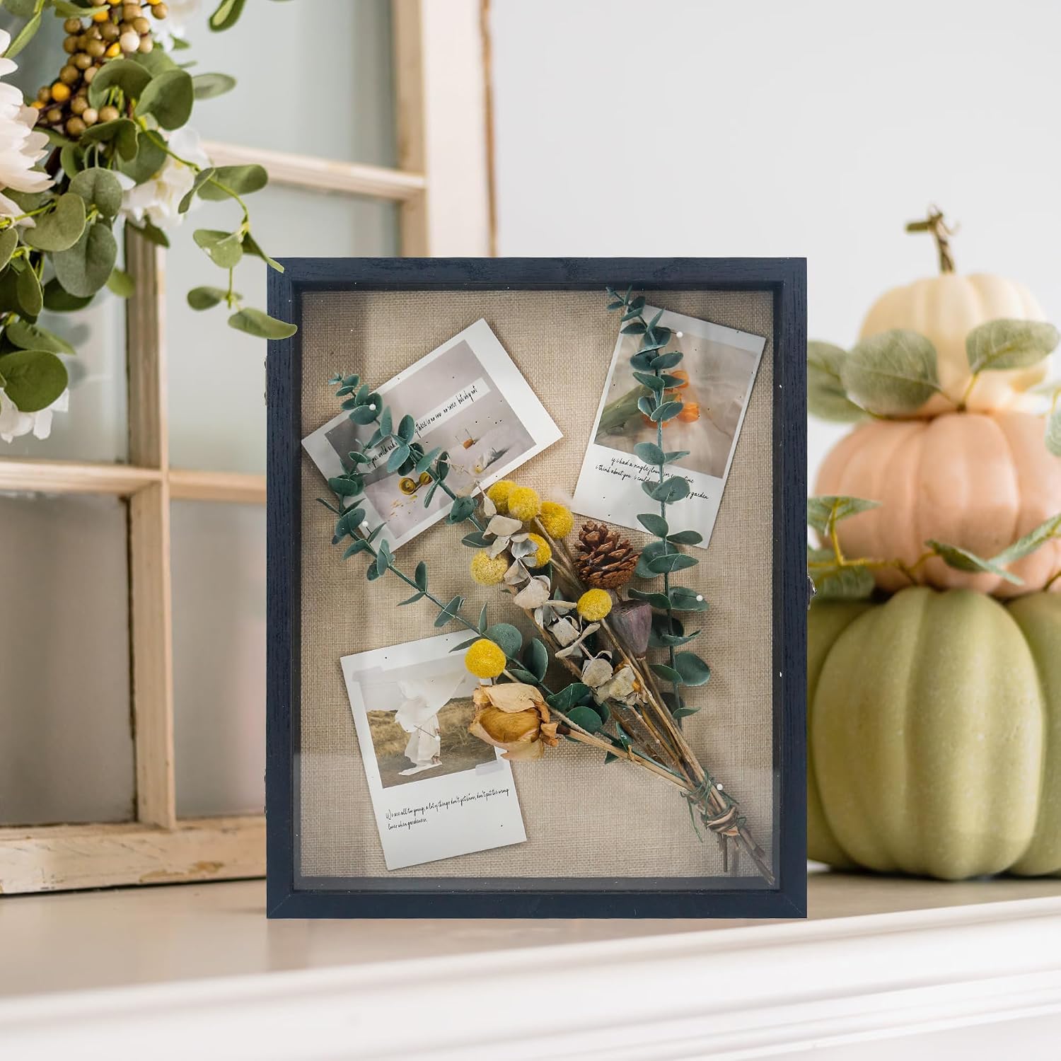 GraduationMall 13x16 Wood Shadow Box Frame Glass Door Display Case with Linen Back and 6 Stick Pins,1.5 inches Interior