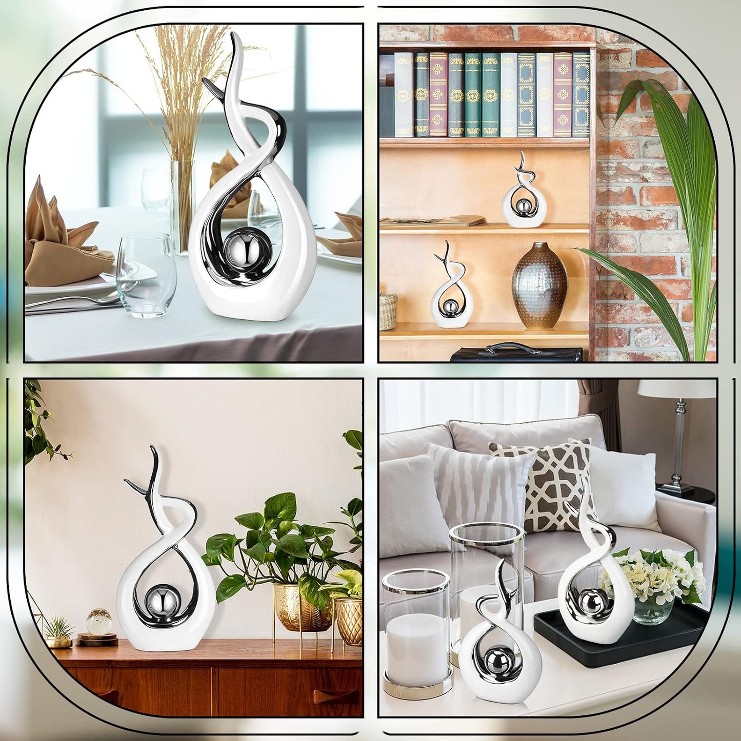 Modern Room Ceramic Decor Center Pieces Table Decorations Ceramic Statue / White, Silver / Set of 2