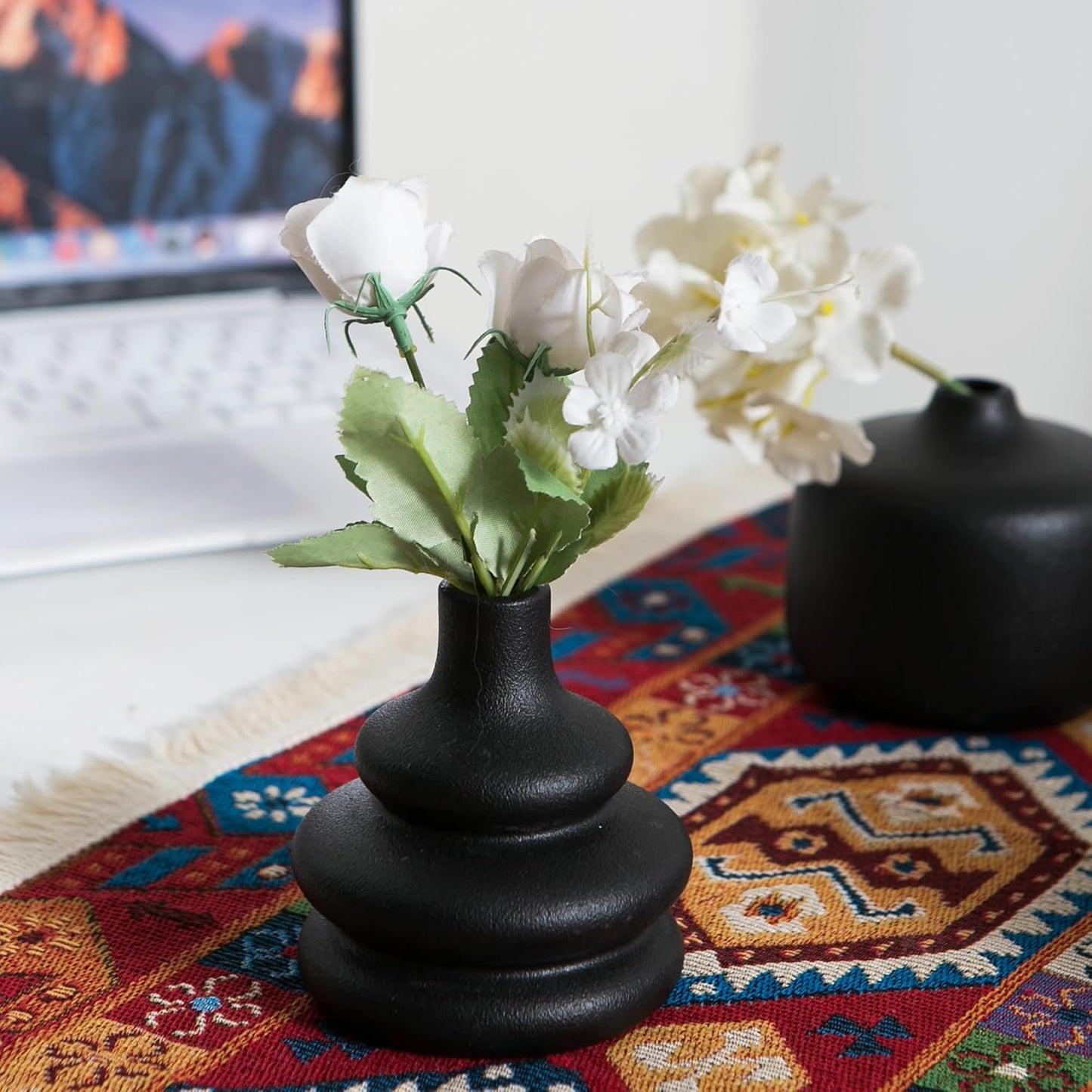 Boho Vases / Black Ceramic Bud Vase / Matte Black Vase / Set of 5