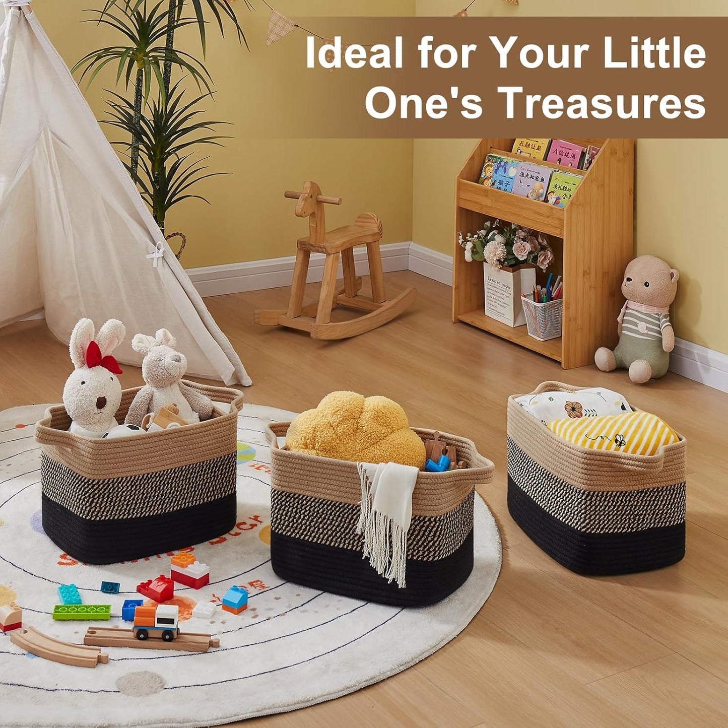 Woven Baskets for Storage / Black & Brown / 13 x 9.85 x 8.7