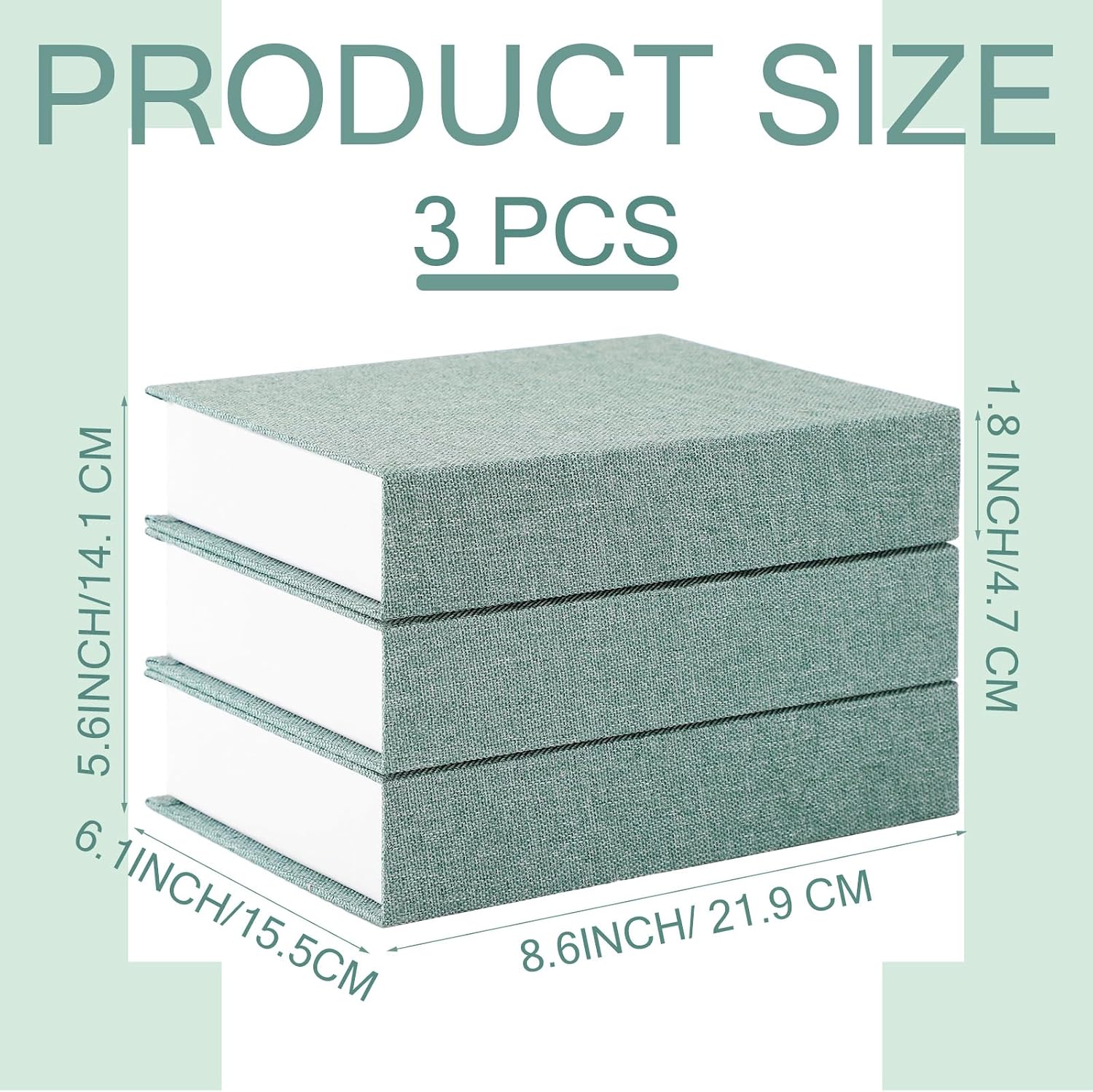 Fake Book Box Neutral Linen Book Box Decorative Faux Prop / 8.6 x 6.1 x 1.8 / Green / Set of 3