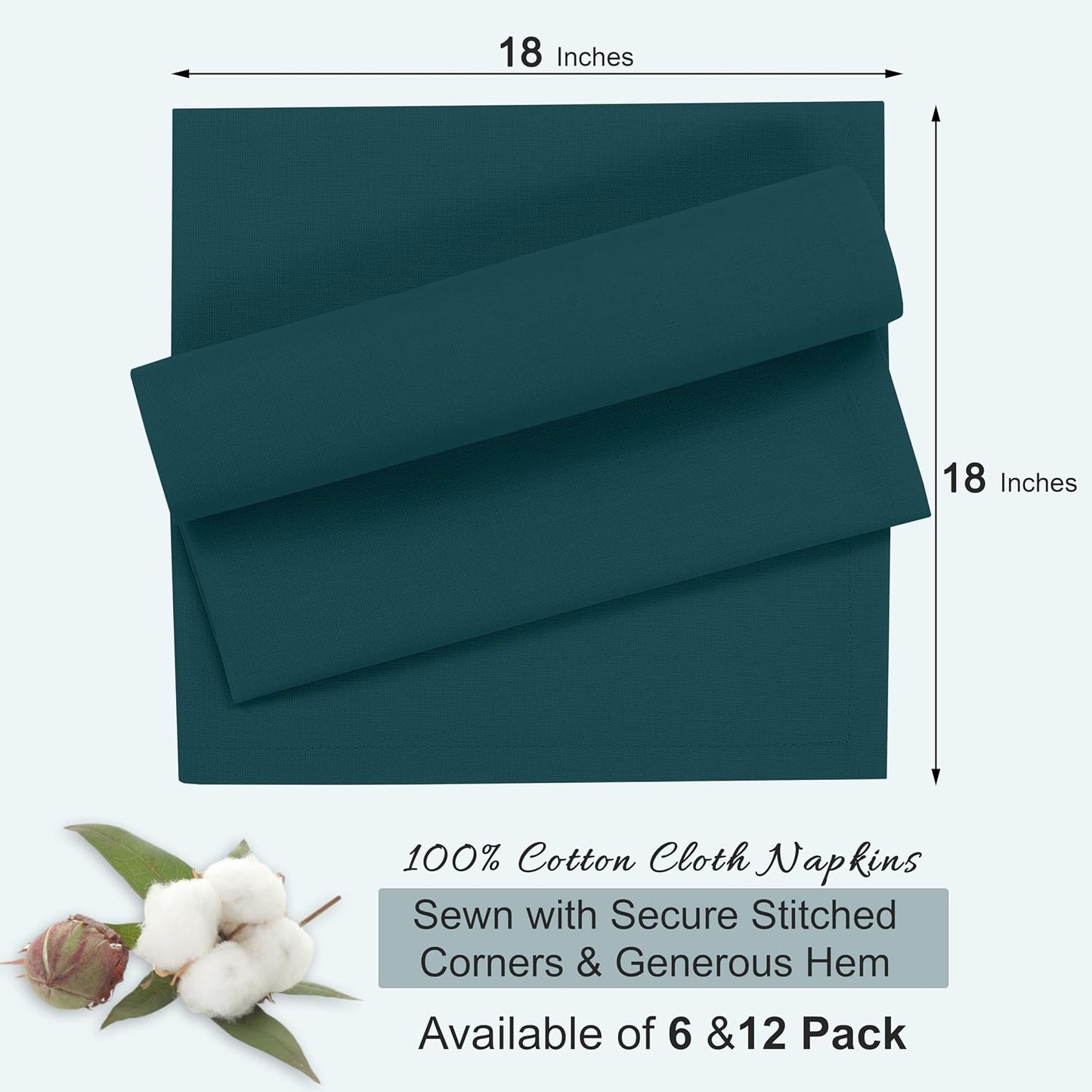 Ruvanti Cloth Napkins Set of 12, 100% Cotton 18”x18” - Deep Teal | Washable, Soft, Durable & Absorbent Everyday