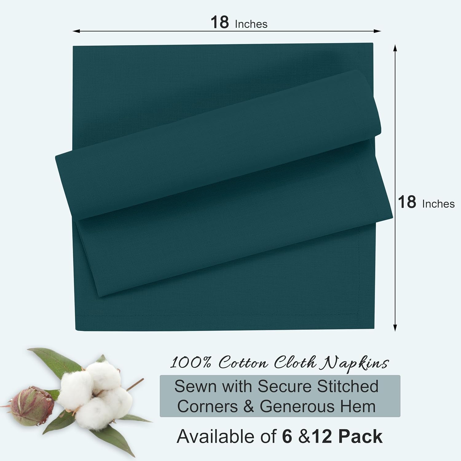 Ruvanti Cloth Napkins Set of 12, 100% Cotton 18”x18” - Deep Teal | Washable, Soft, Durable & Absorbent Everyday