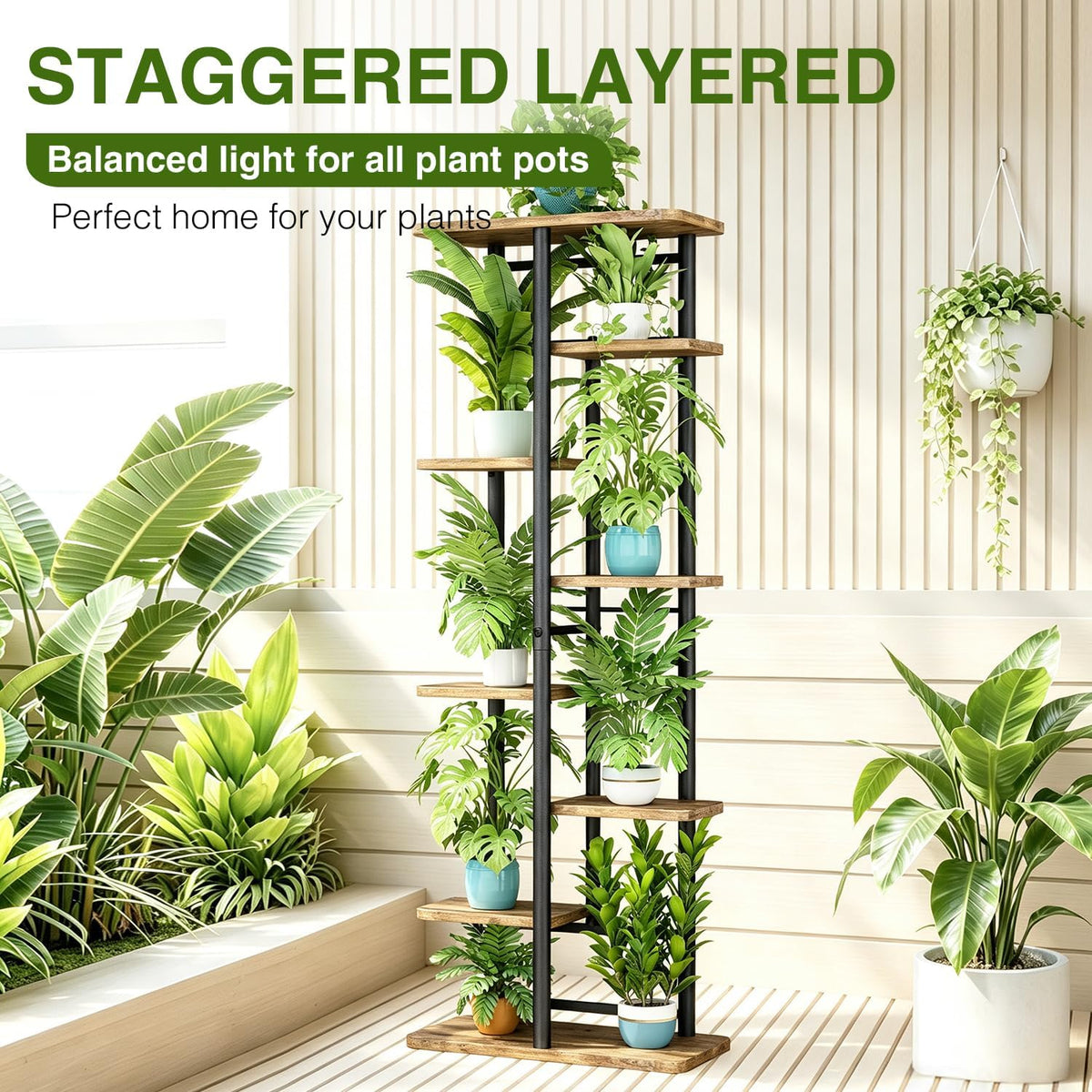 LINZINAR Plant Stand Indoor 8 Tier Metal Corner Tall Flower Shelf | Plant Rack for Multiple Plants, Tiered Flower Plant