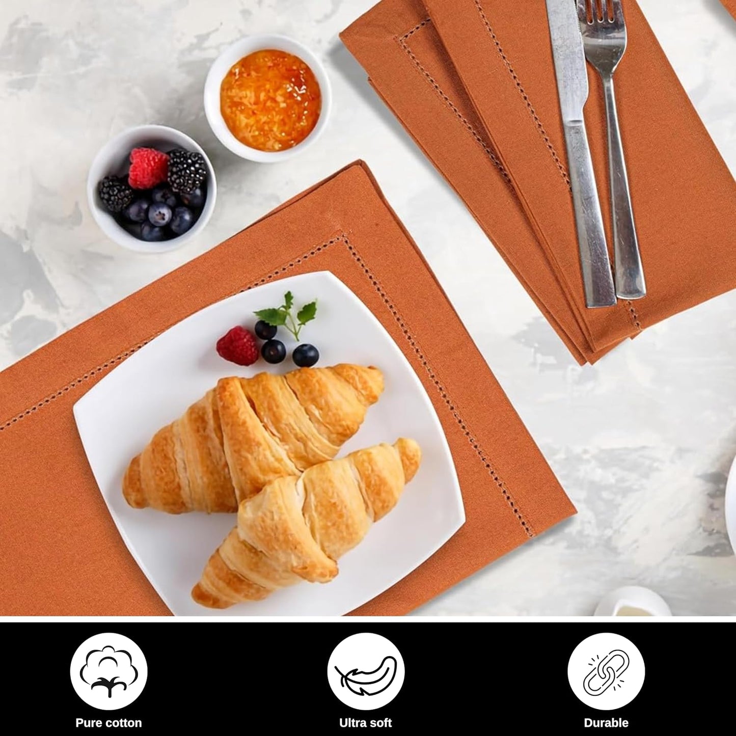 Bedding Craft Cloth Dinner Napkins Set of 12 – 18x18 Roasted Pecan with Hemstitched Mitered Corners – Reusable Machine