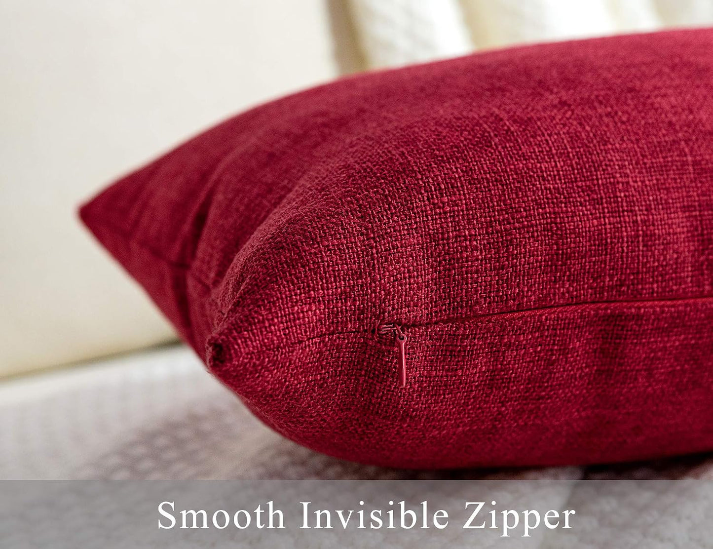 Christmas Decorative Burlap Throw Pillow Covers Square Solid Farmhouse / 26 x 26 / Red / Set of 2