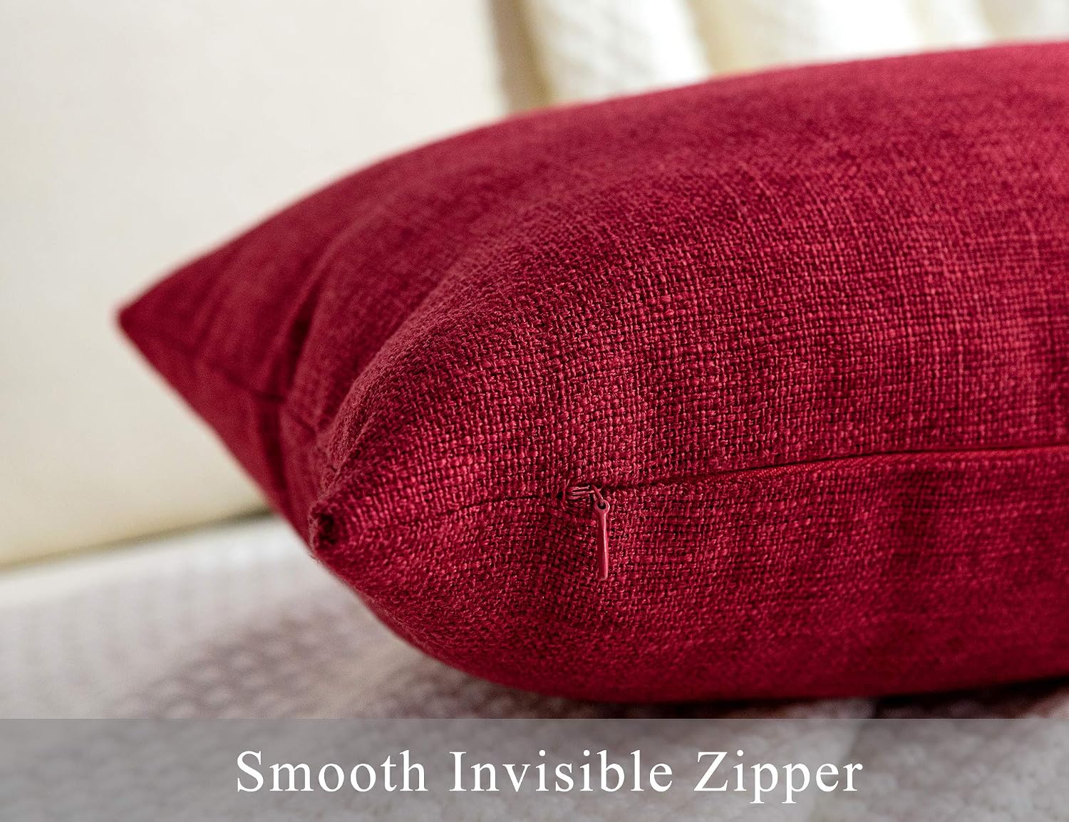 Christmas Decorative Burlap Throw Pillow Covers Square Solid Farmhouse / 26 x 26 / Red / Set of 2