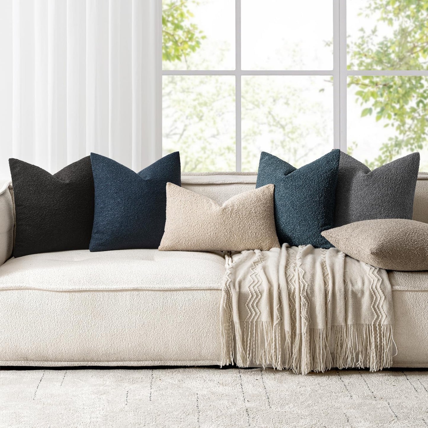 Decorative Boucle Throw Pillow Covers Textured Square Pillowcaes / 18 x 18 / Dark Gray / Set of 2