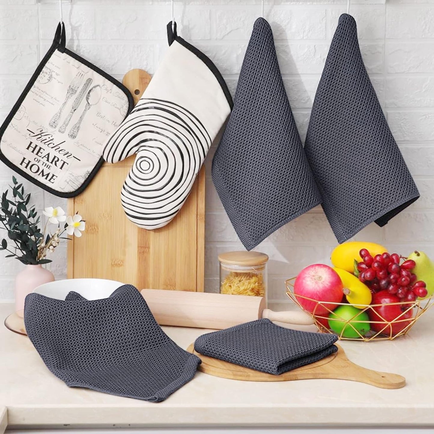 Homaxy 100% Cotton Waffle Weave Kitchen Dish Cloths 24-Pack, Dark Grey | 12 x 12 Inches, Ultra Soft Absorbent Dish