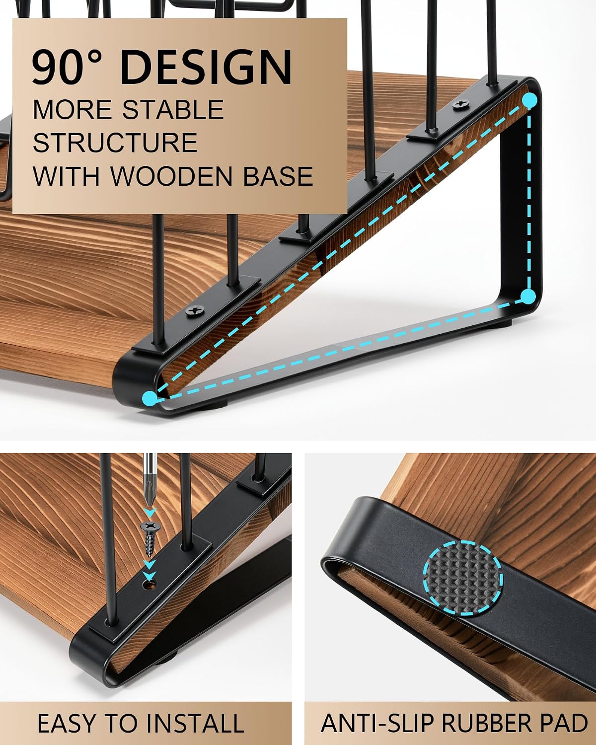 HULISEN 2 Pack Desk File Organizer, 5-Section Desktop File Folder Holder | Visible Tiered Design, Metal Rack with Wood