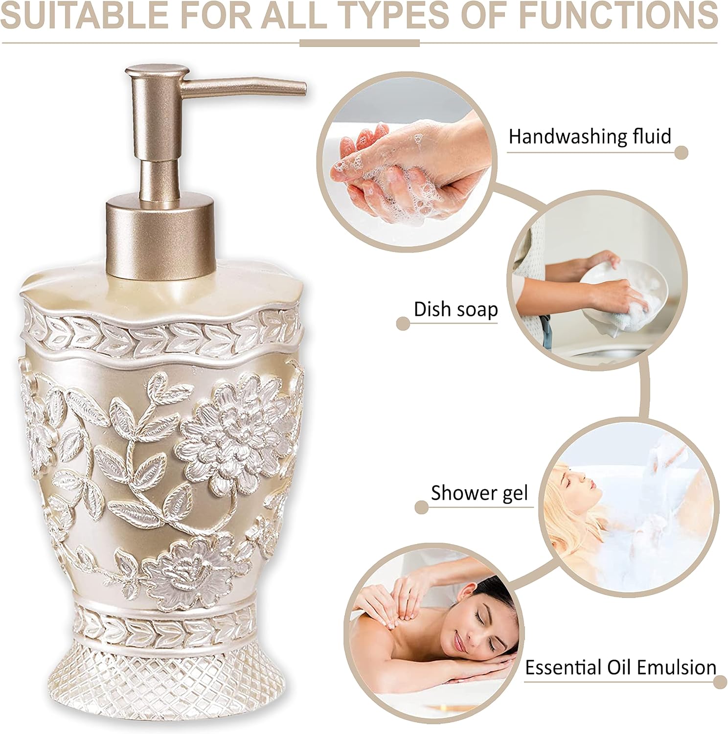Zahari Home 4pc Rose Vine Bathroom Accessories Sets Lotion Pump, Tumbler, Tooth Brush Holder and Soap Dish Unique