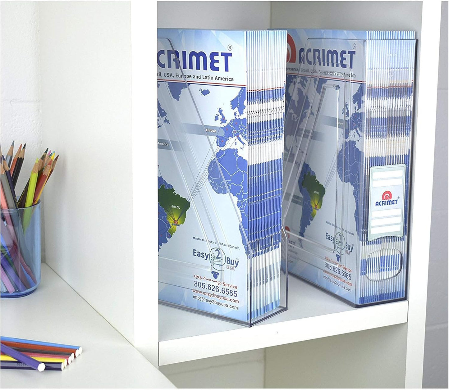 Acrimet Magazine File Holder, Vertical Desk Organizer, Clear, 2 Pack | Durable Plastic, Office & Home Use, Rack Design