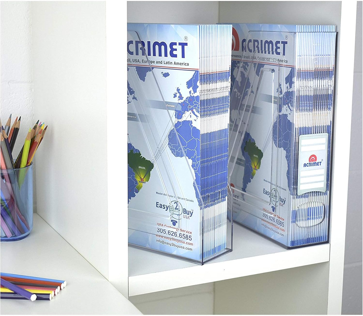 Acrimet Magazine File Holder, Vertical Desk Organizer, Clear, 2 Pack | Durable Plastic, Office & Home Use, Rack Design