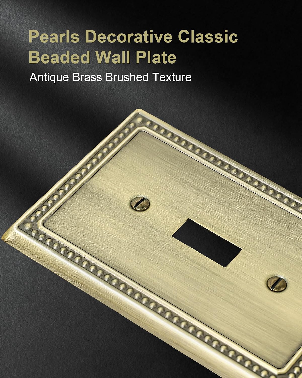 6-Pack Single Toggle Light Switch Cover Plate, Antique Brass | Pearls Beaded Decorative Switch Plate Covers, 1 Gang