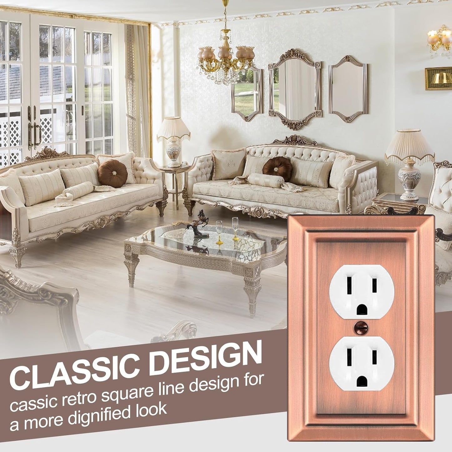 Metal Wall Plate for Electrical Outlets, Outlet Covers Wall Plate, 6 Pack | Decorative Antique Copper Switch Plates