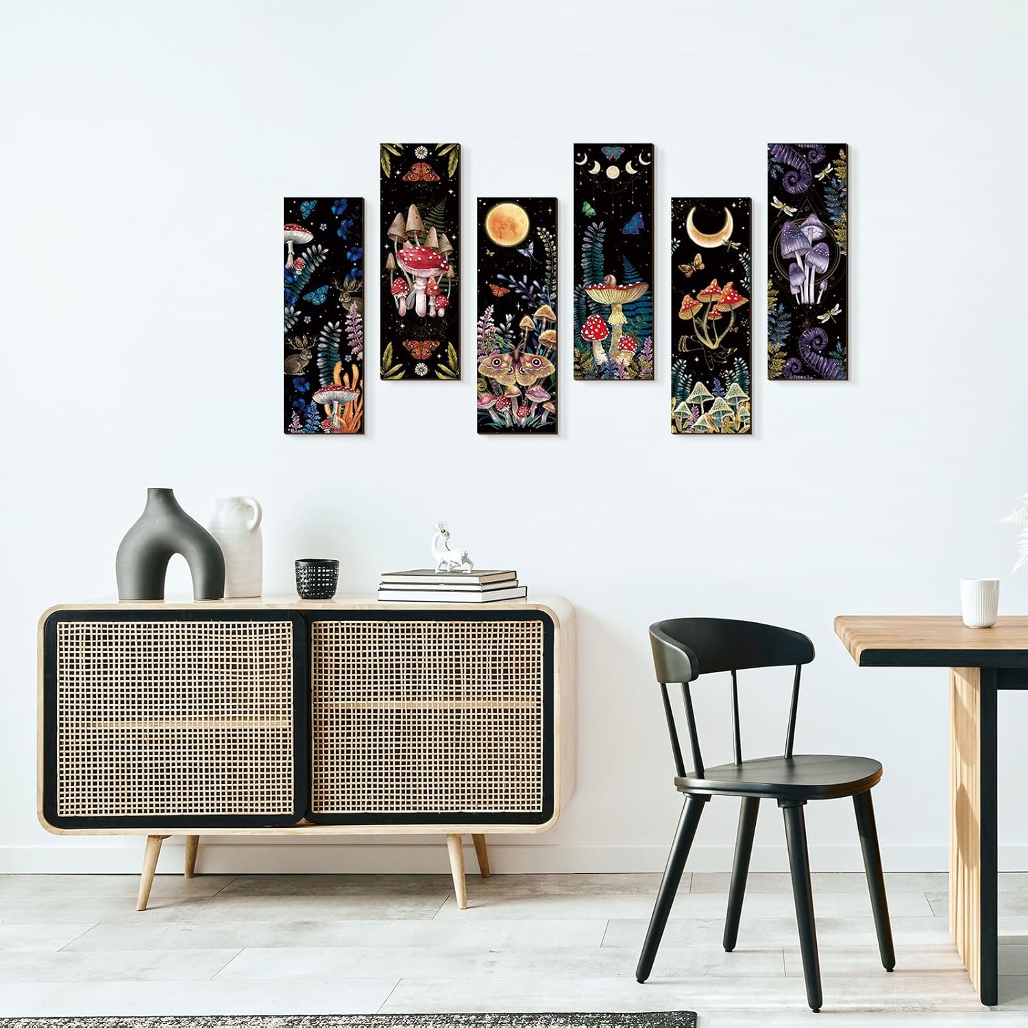 Mushroom Wall Decorations Gothic Wall Decor Minimalist Wooden Boho Hanging Witchy / Set of 6