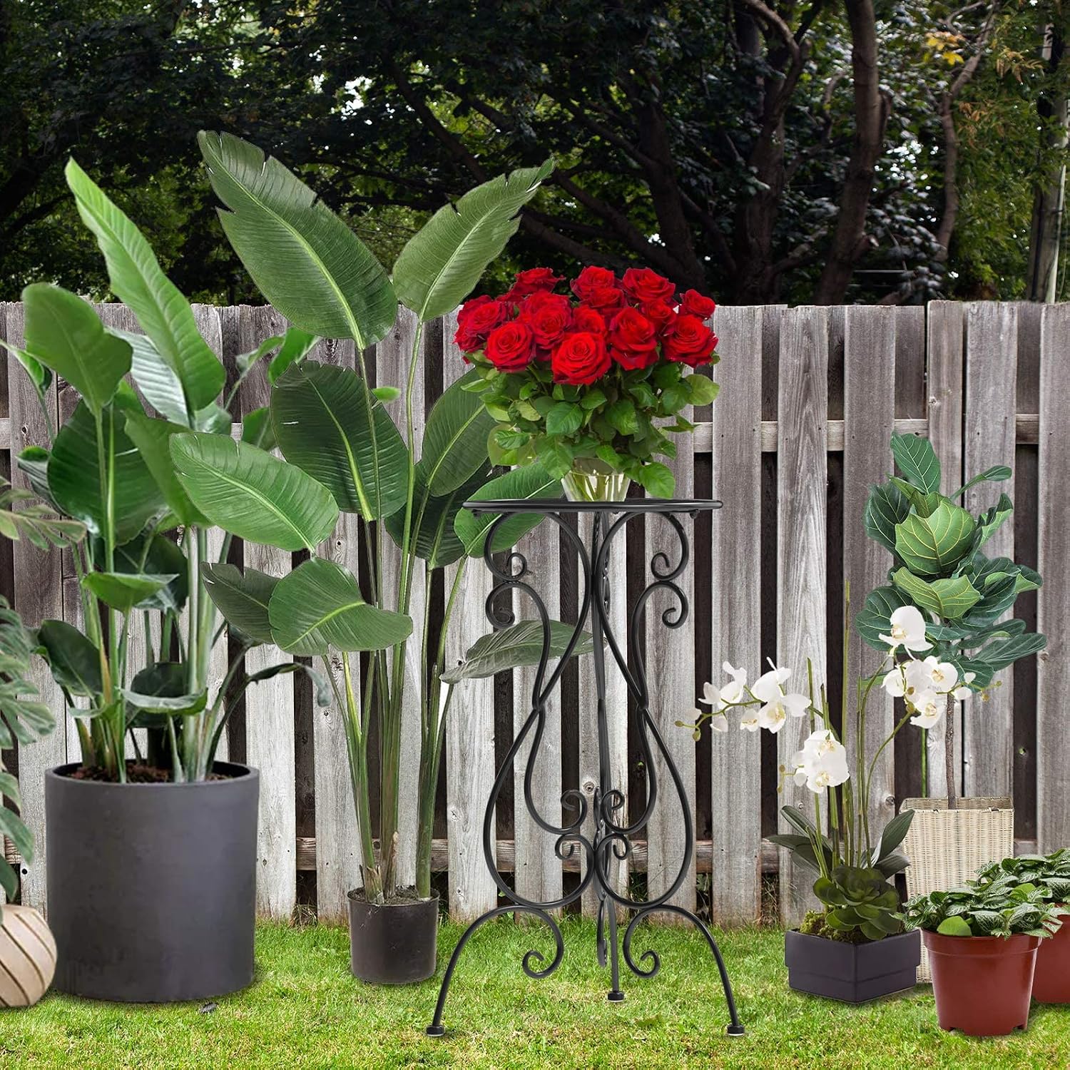 NAKUPE Metal Plant Stands Indoor Outdoor, Heavy Duty Flower Pot stand 22.5 inch Tall, Planter Pedestal Holder Rack for