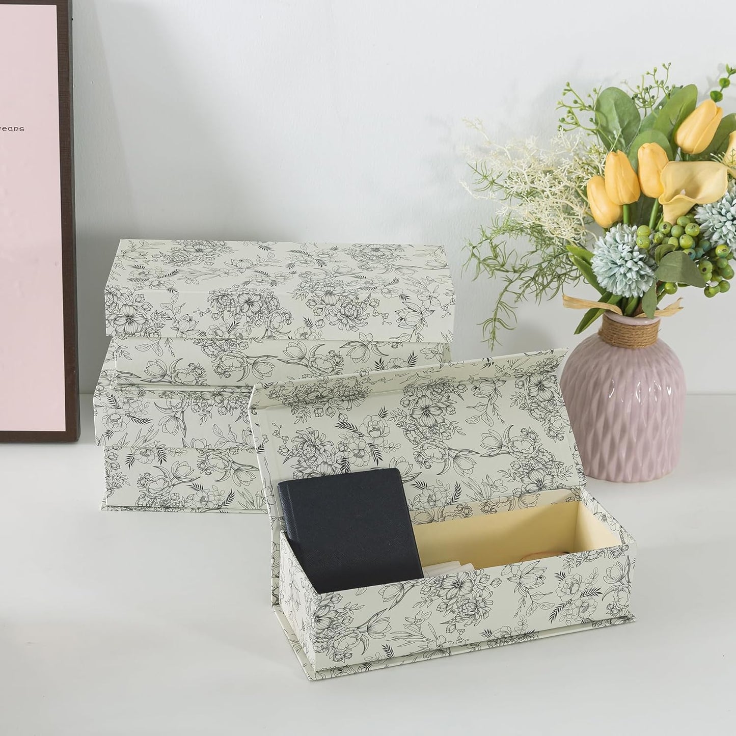 Cardboard Boxes / Decorative Storage Boxes / Elegant Floral / Set of 3