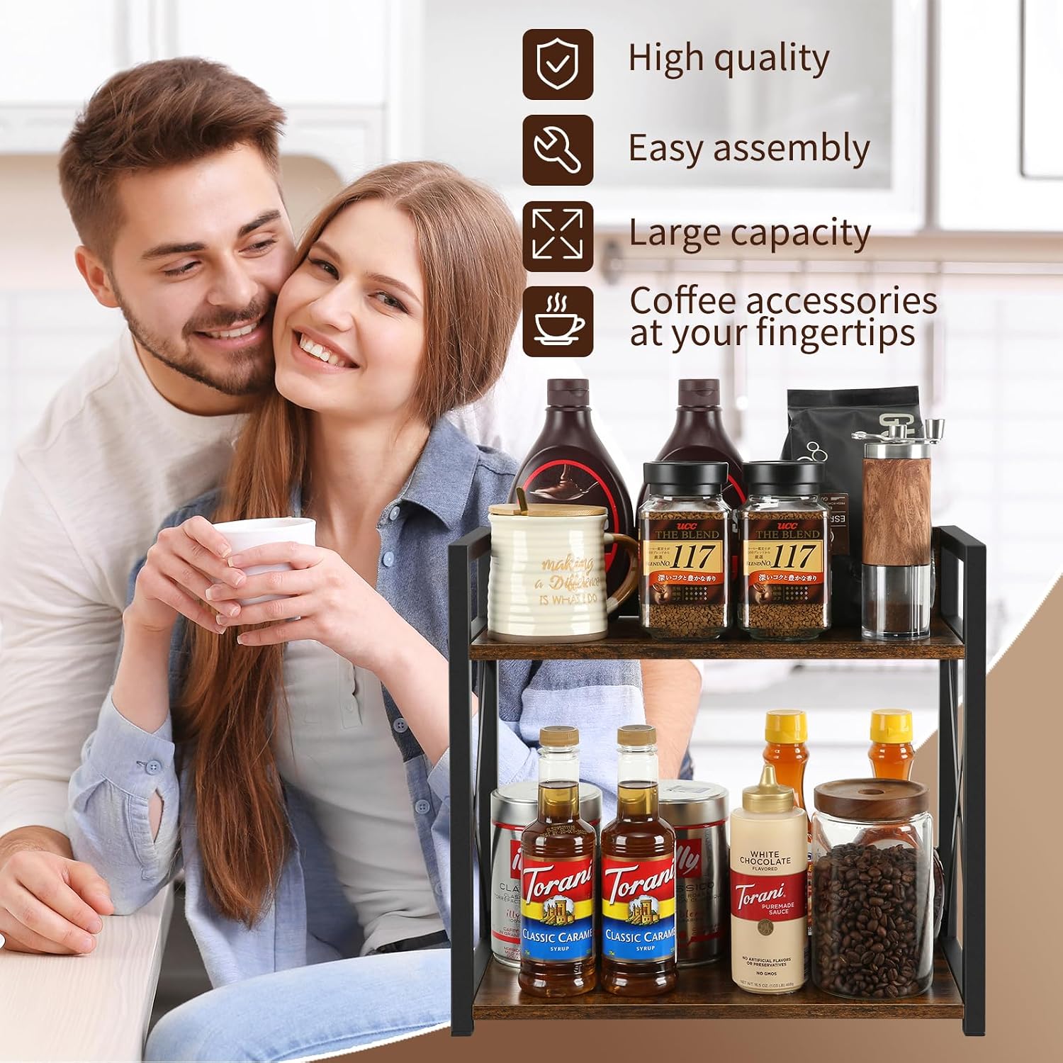 YINMIT Countertop Shelf Organizer,Coffee Bar Accessories,Spice Rack,Coffee Counter Shelf,2 Tier Coffee Organizer
