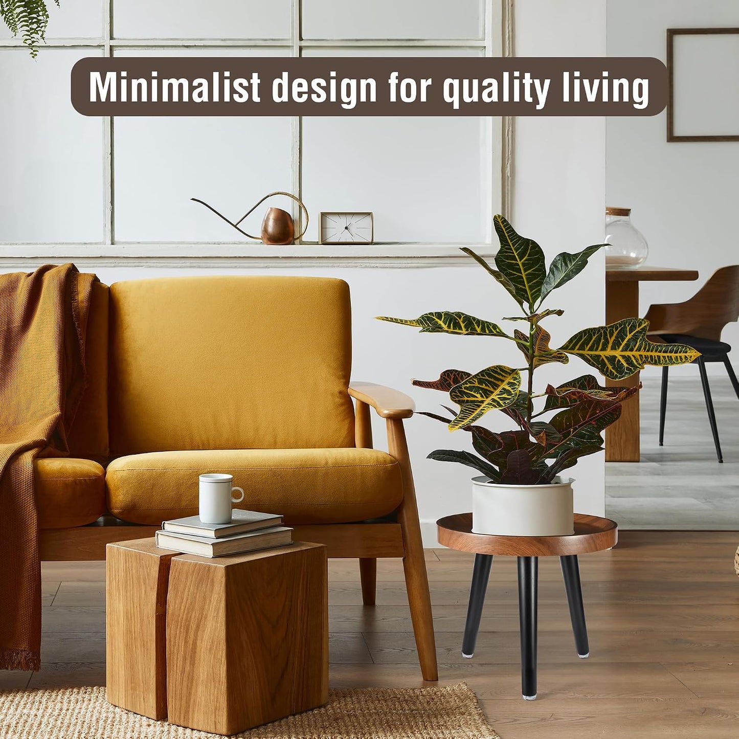 KGPLOME Indoor Plant Stand,Tall Stand with Raised Design(Walnut,12x10.8 in) | Wood Mid Century Plant Table in Walnut
